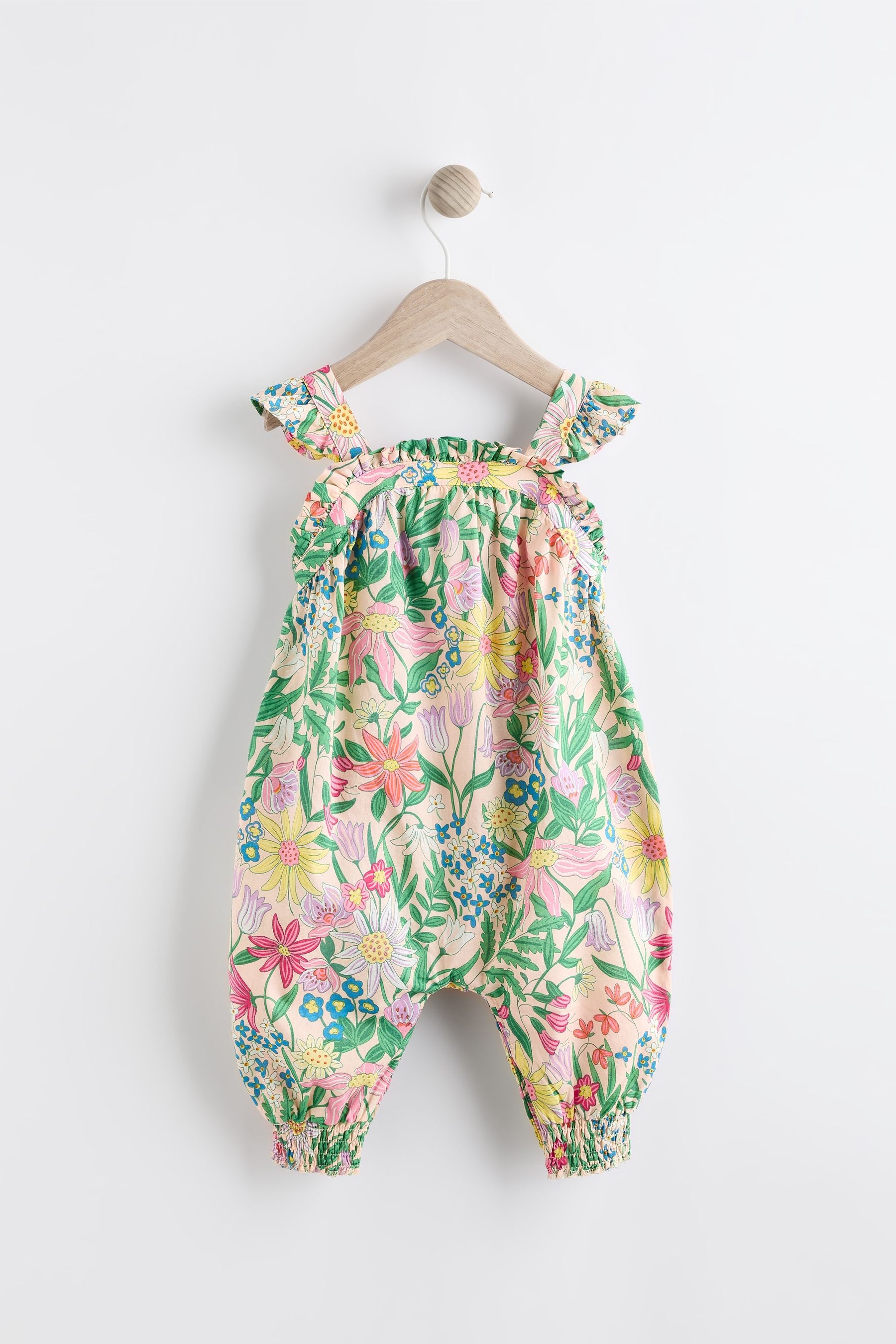 Green Floral Baby 100% Cotton Woven Jumpsuit (0-18mths)