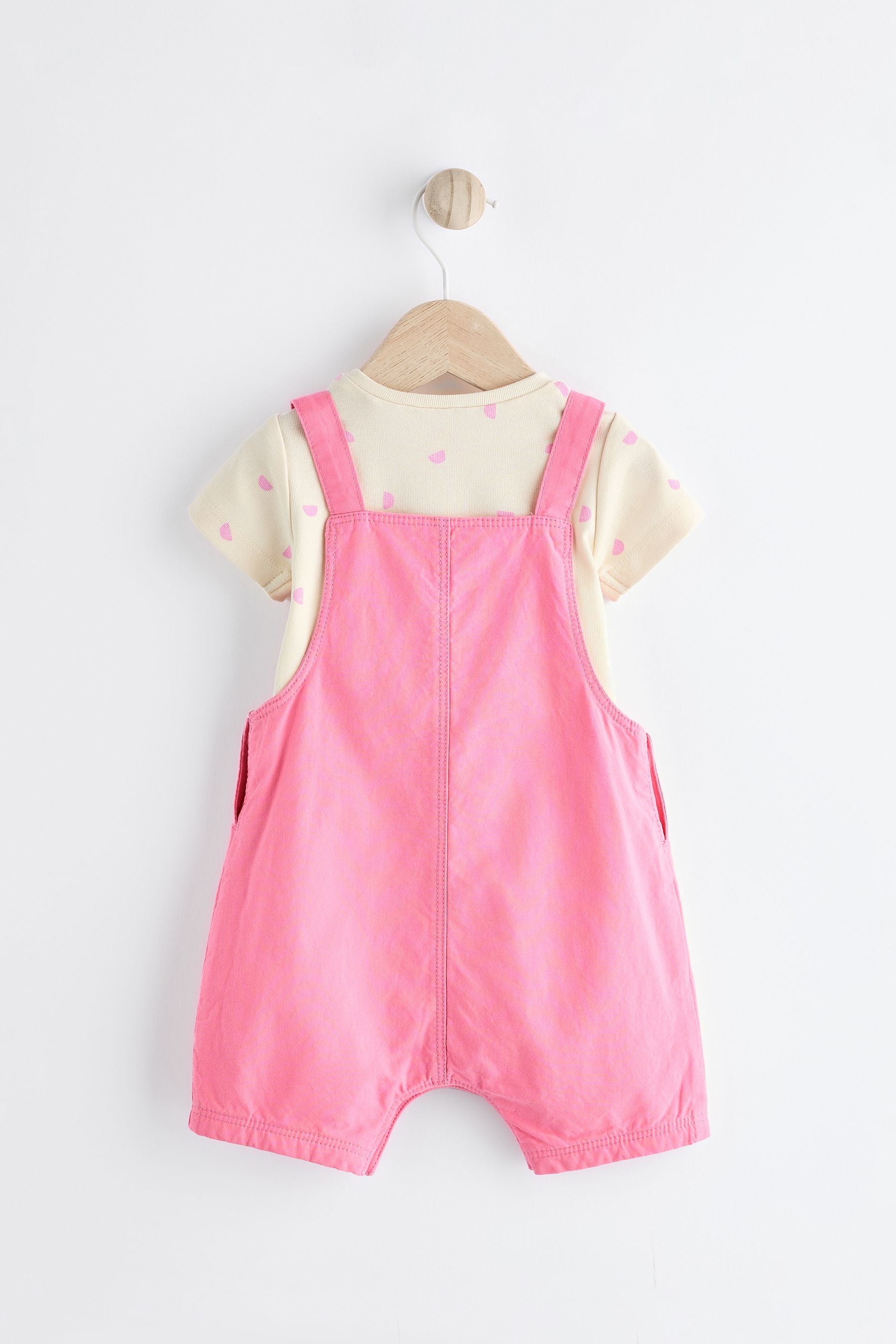 Fluorescent Pink Baby Short Sleeve Short Leg Dungaree And Bodysuit Set (0mths-2yrs)