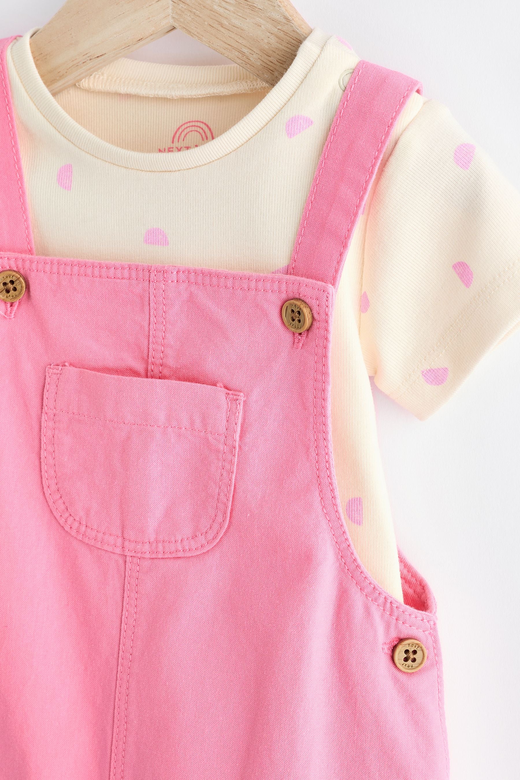 Fluorescent Pink Baby Short Sleeve Short Leg Dungaree And Bodysuit Set (0mths-2yrs)