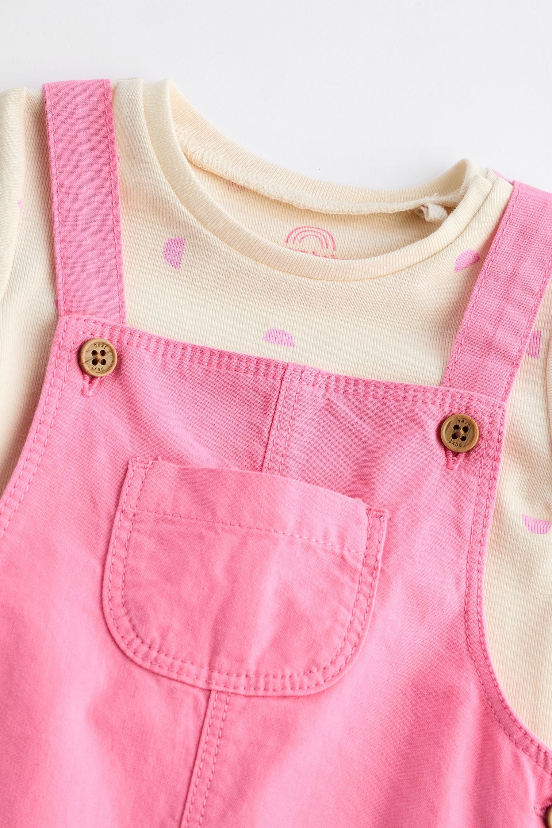 Fluorescent Pink Baby Short Sleeve Short Leg Dungaree And Bodysuit Set (0mths-2yrs)