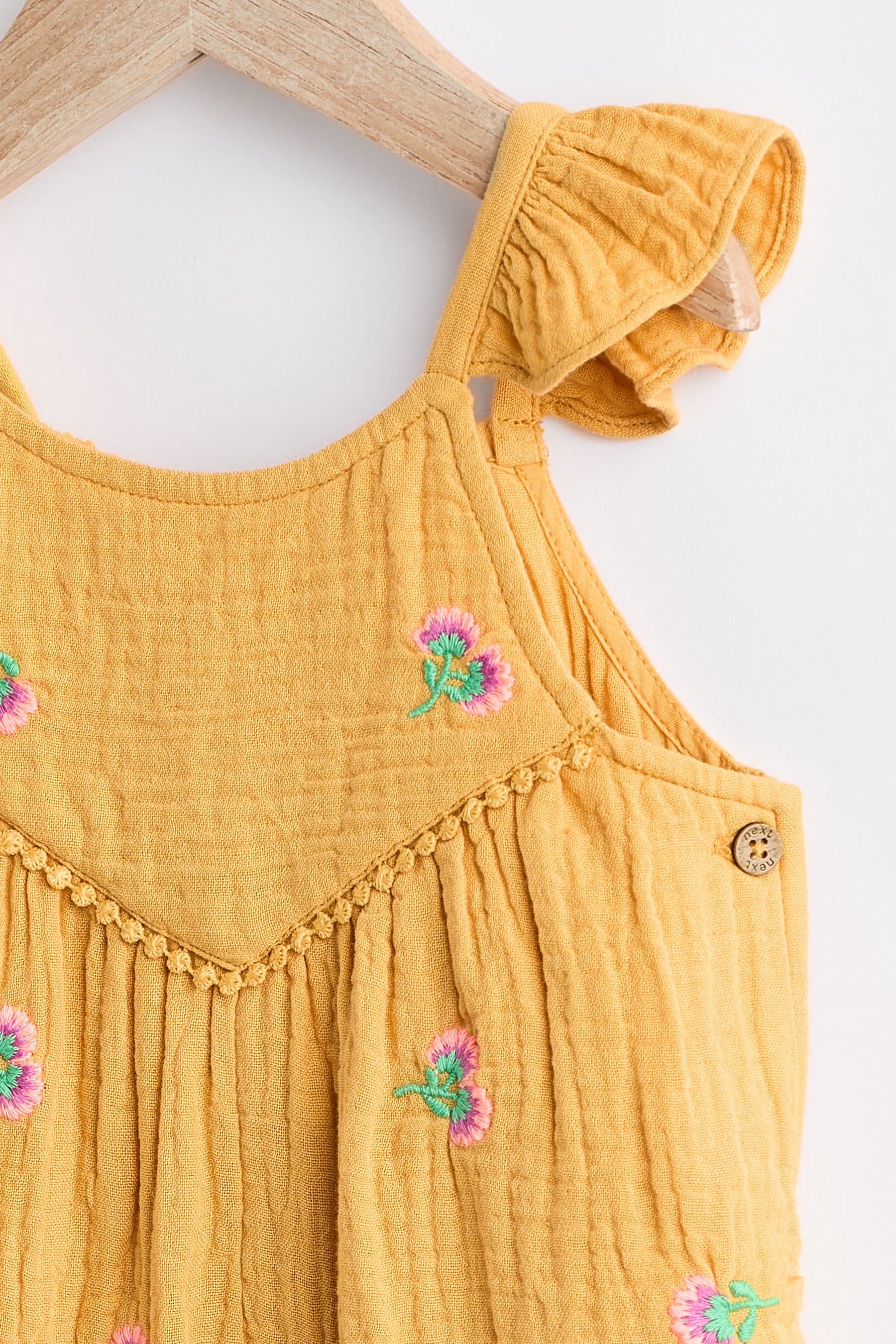 Ochre Yellow Embroidered Baby Woven Jumpsuit (0mths-3yrs)