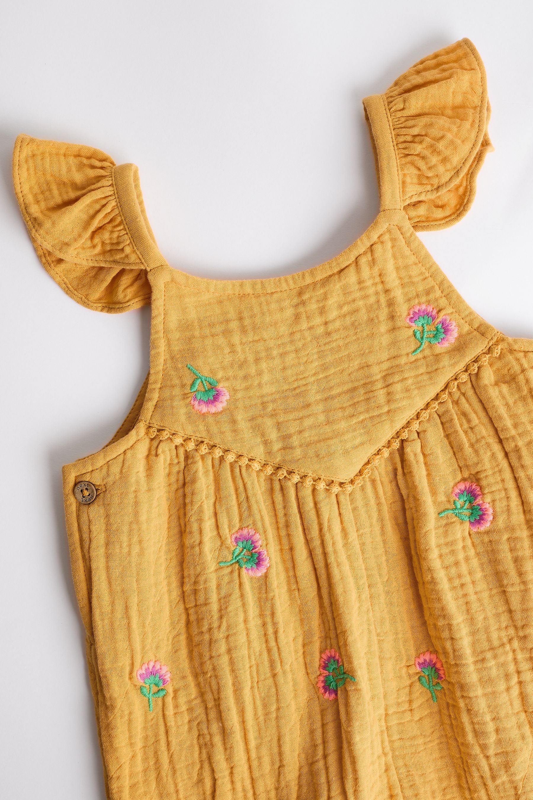 Ochre Yellow Embroidered Baby Woven Jumpsuit (0mths-3yrs)