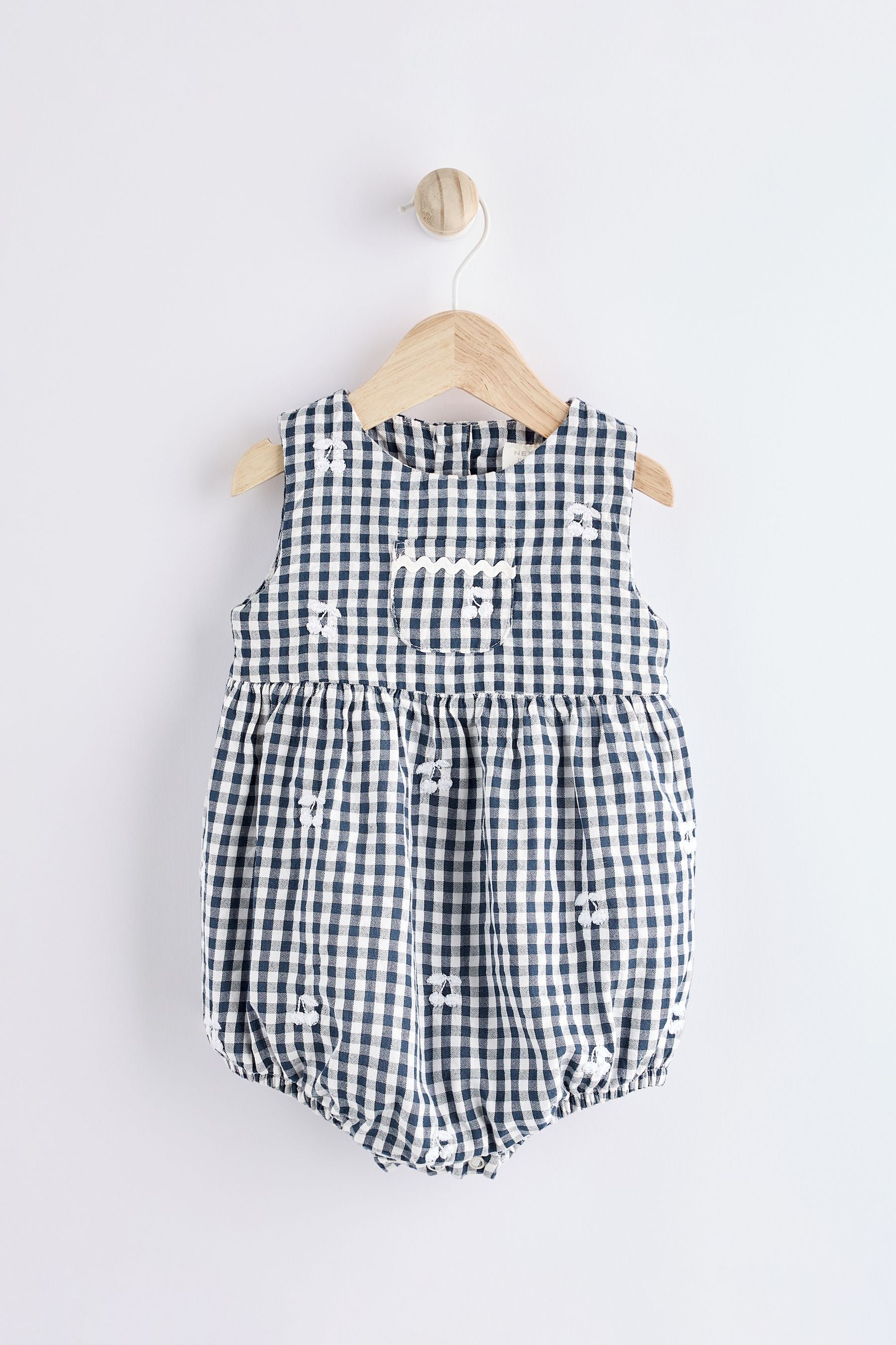 Navy Blue/White Gingham Woven Baby Bloomer Romper (0mths-2yrs)