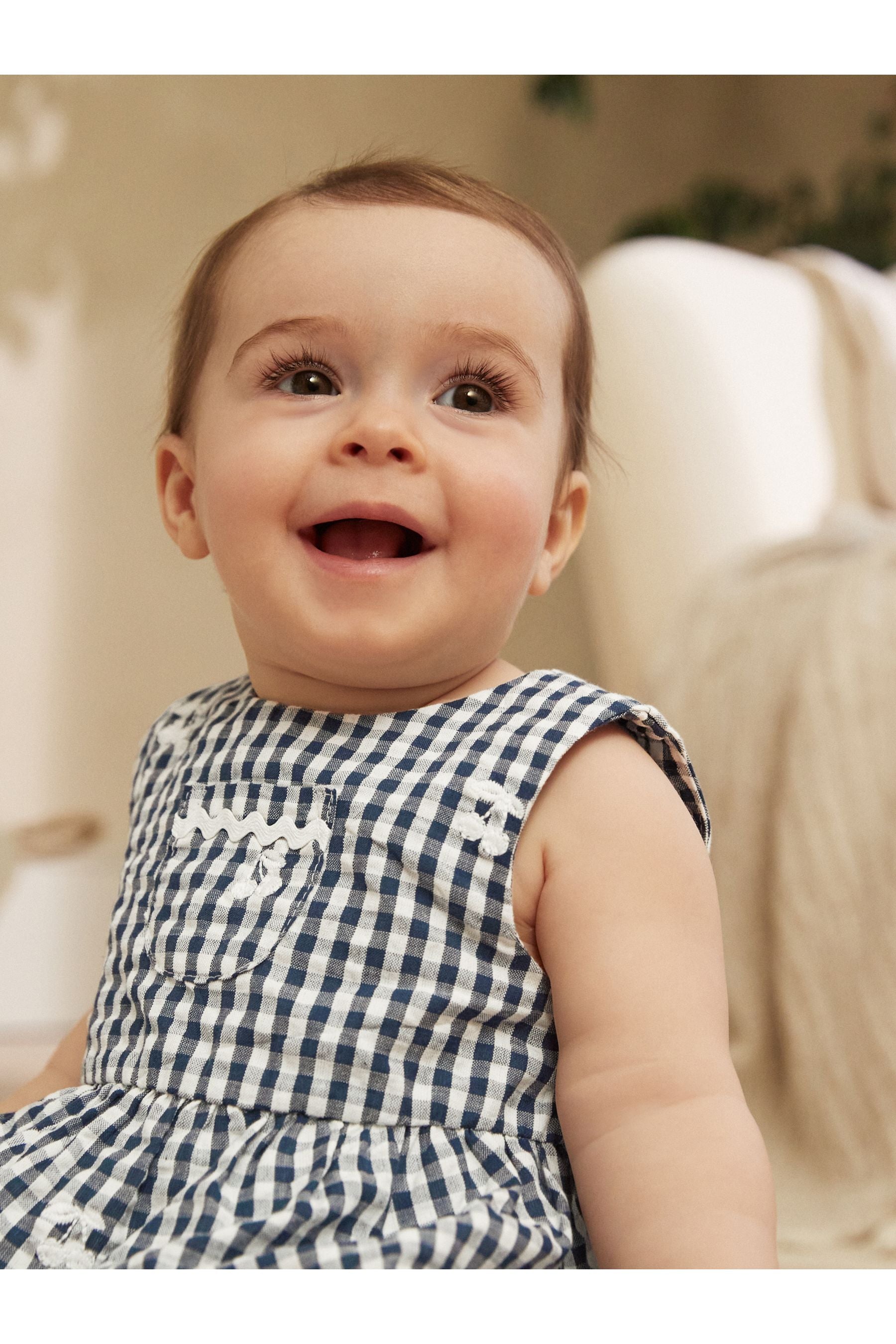 Navy Blue/White Gingham Woven Baby Bloomer Romper (0mths-2yrs)