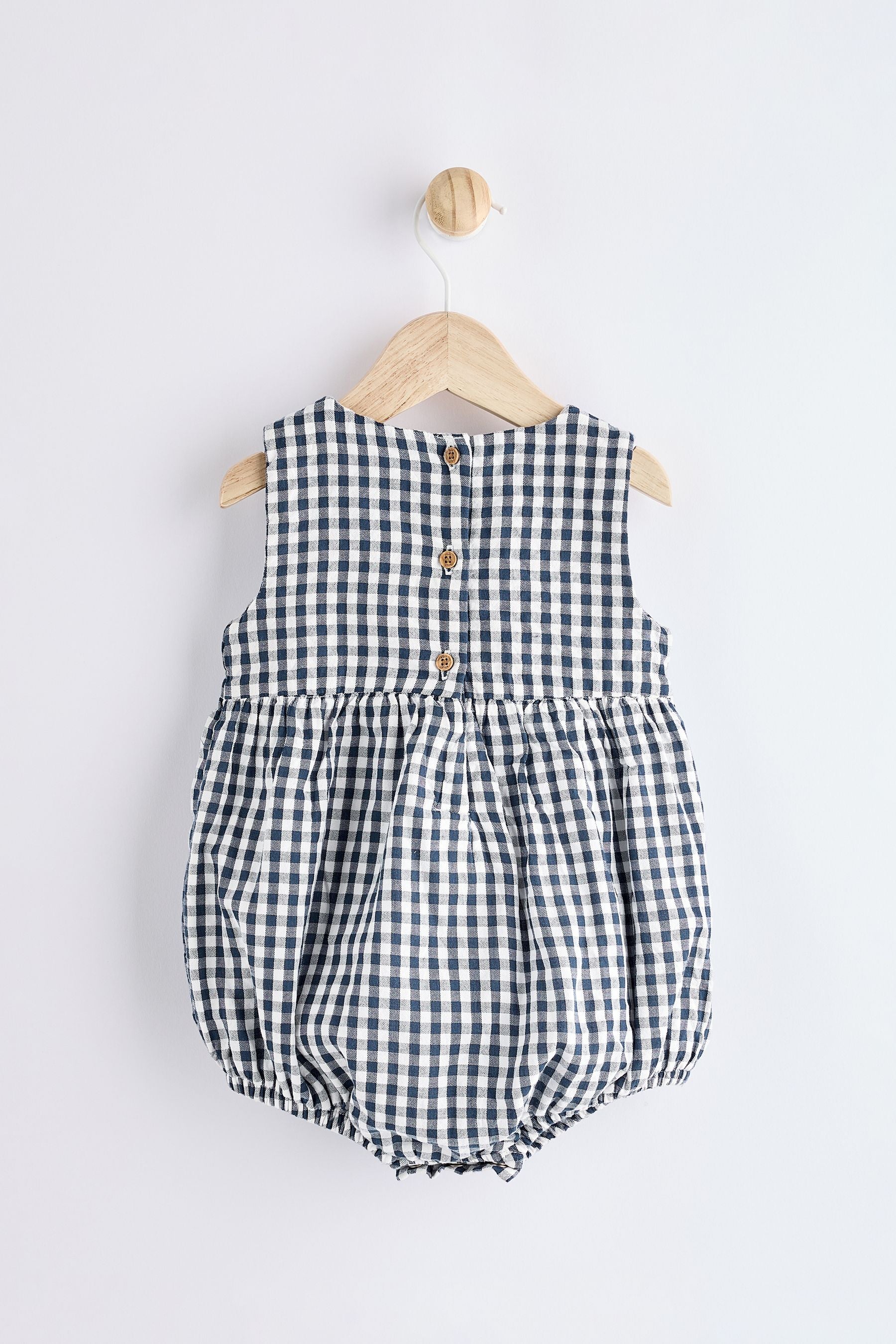 Navy Blue/White Gingham Woven Baby Bloomer Romper (0mths-2yrs)