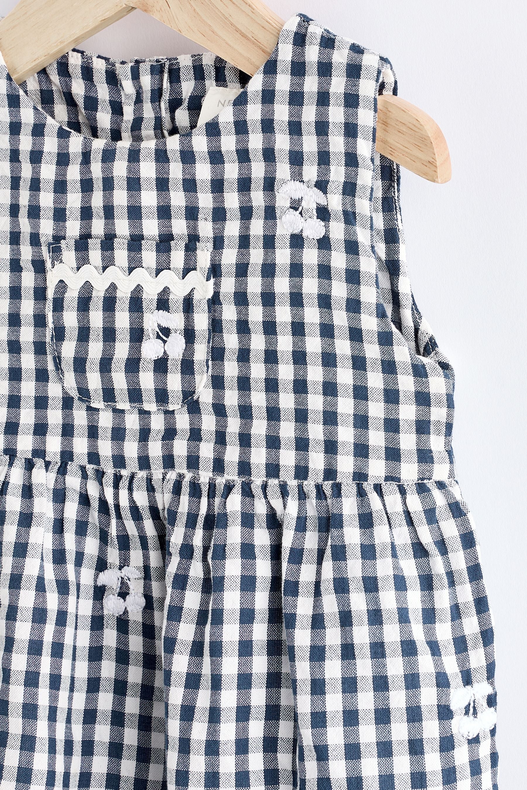 Navy Blue/White Gingham Woven Baby Bloomer Romper (0mths-2yrs)