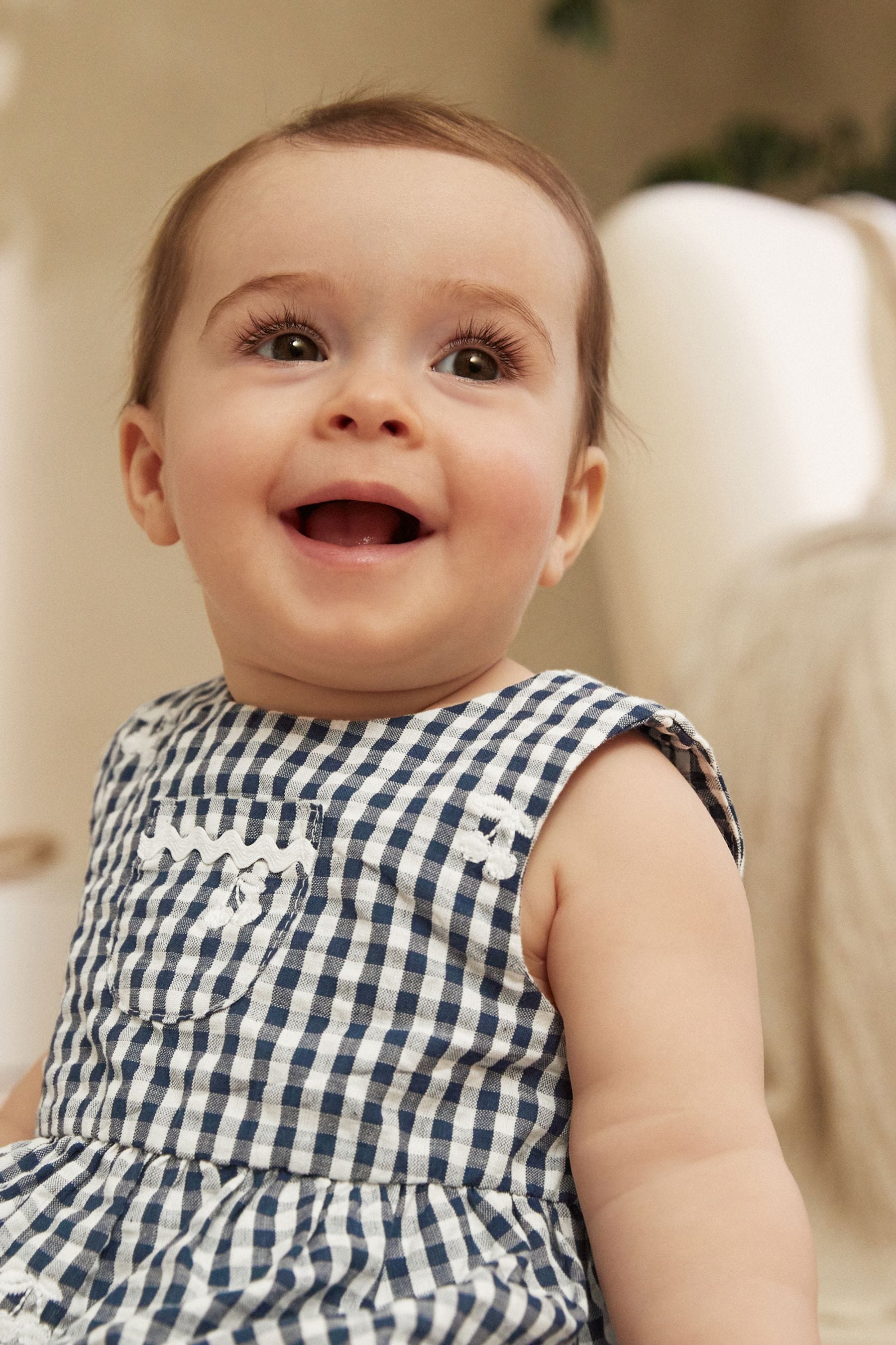 Navy Blue/White Gingham Woven Baby Bloomer Romper (0mths-2yrs)