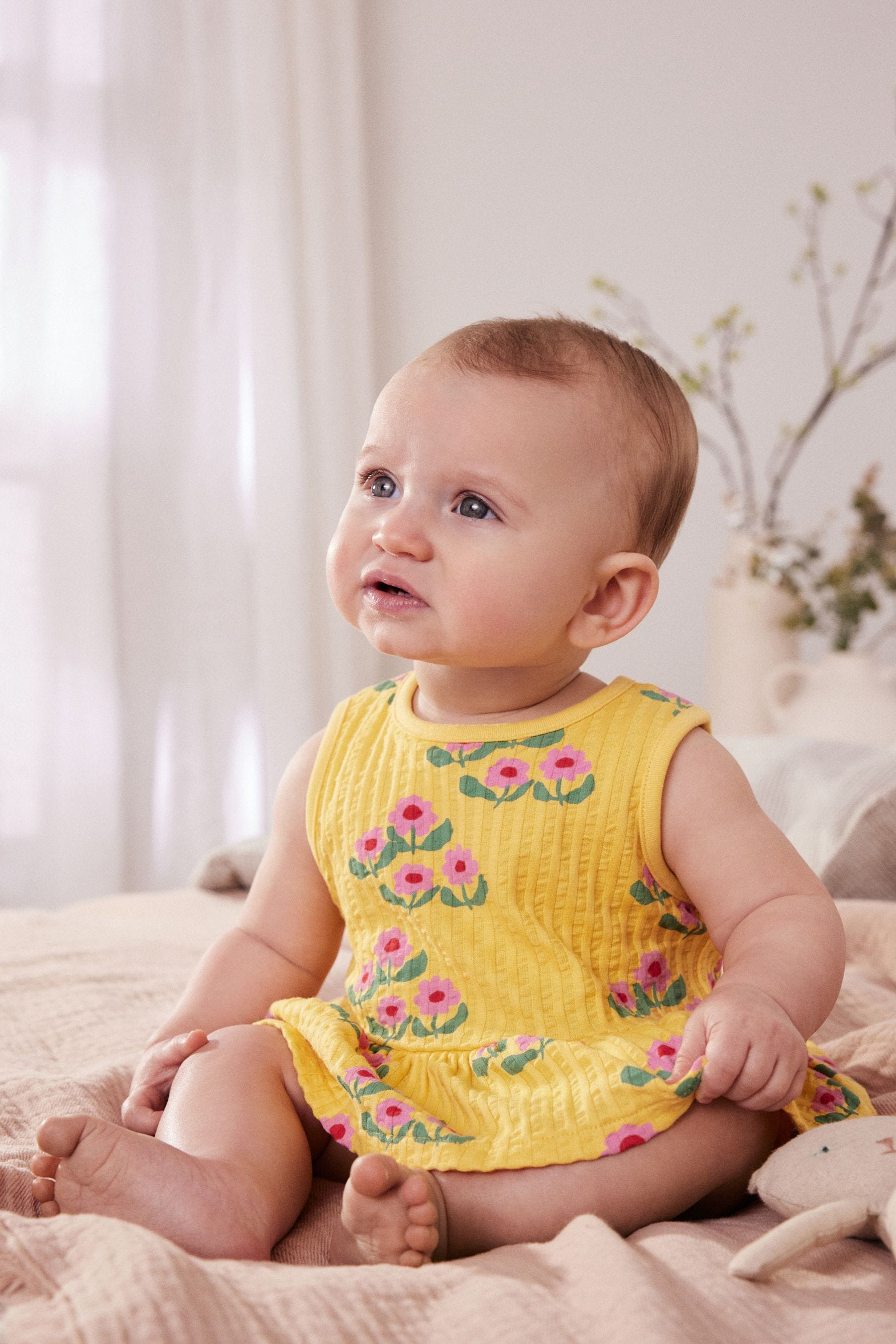 Ochre Yellow Floral Baby Peplum Vest and Bloomer Shorts 2 Piece Set