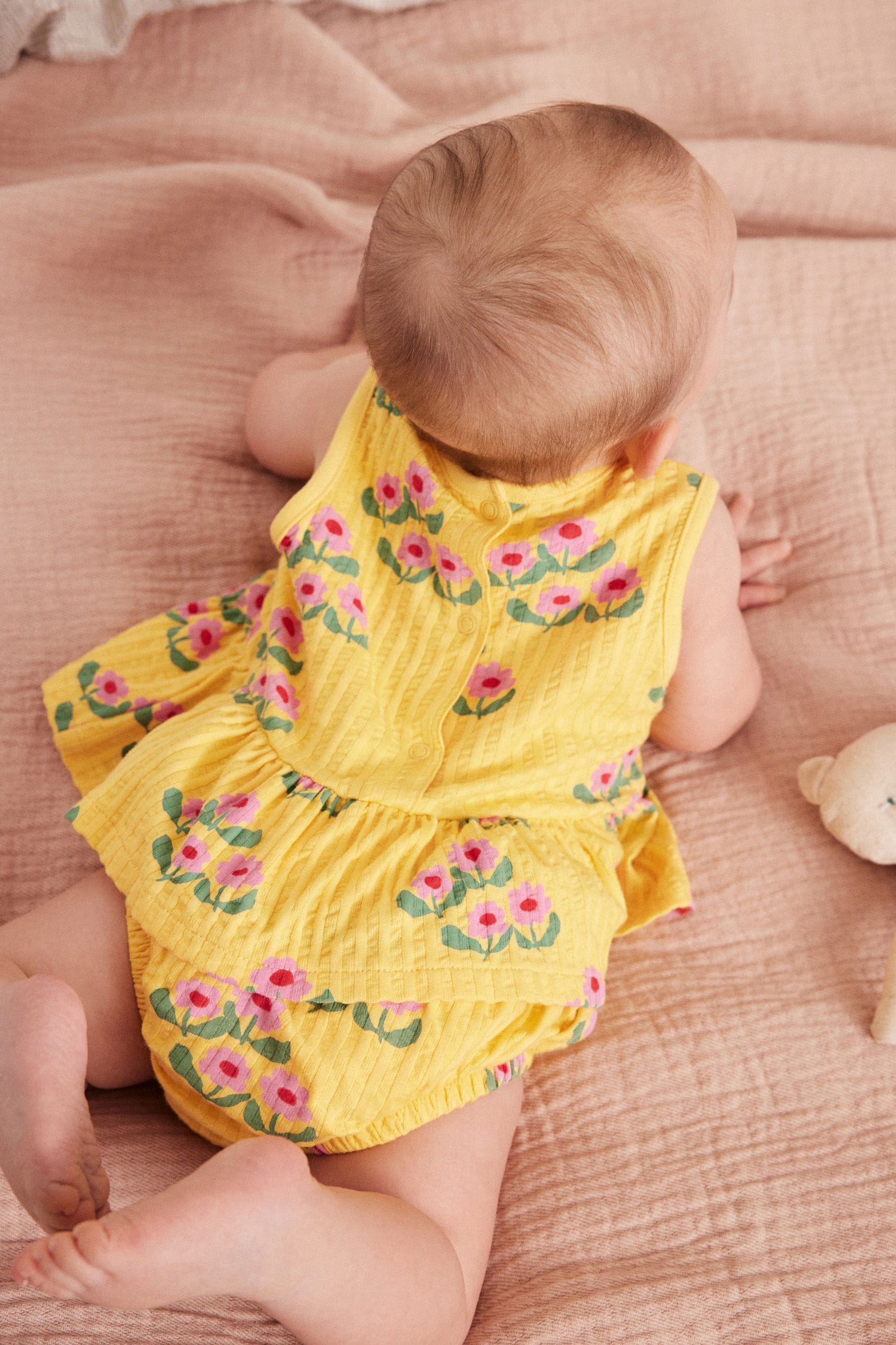 Ochre Yellow Floral Baby Peplum Vest and Bloomer Shorts 2 Piece Set