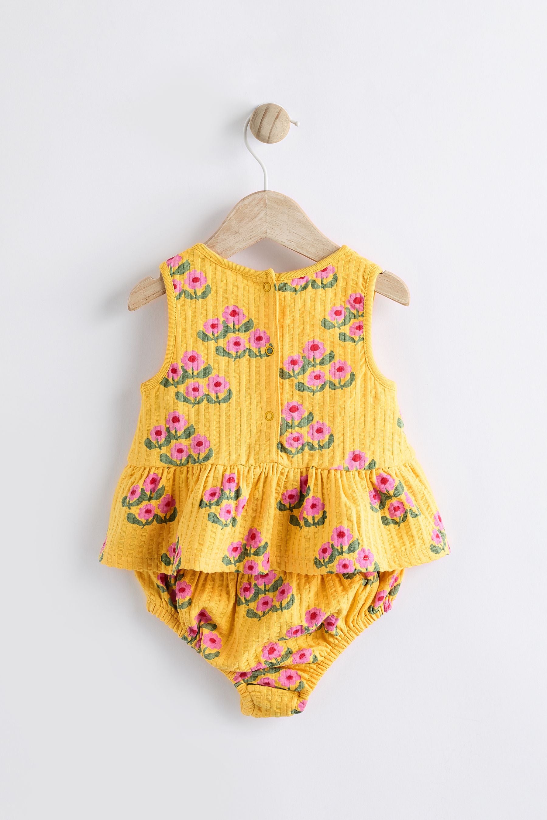 Ochre Yellow Floral Baby Peplum 100% Cotton Vest and Bloomer Shorts Set 2 Piece