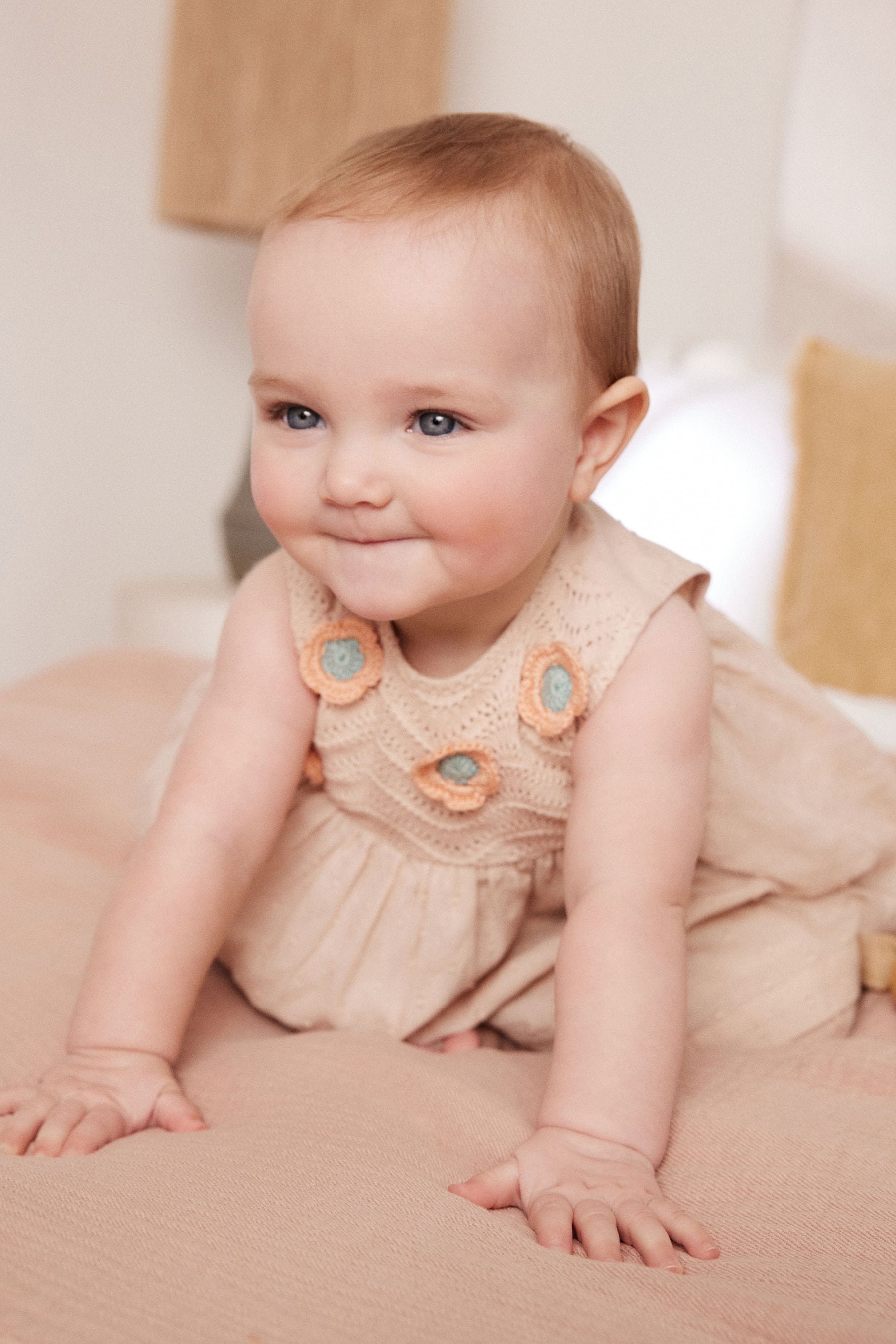 Beige Crochet Detail Baby Woven Dress And Bloomer Set (0mths-2yrs)