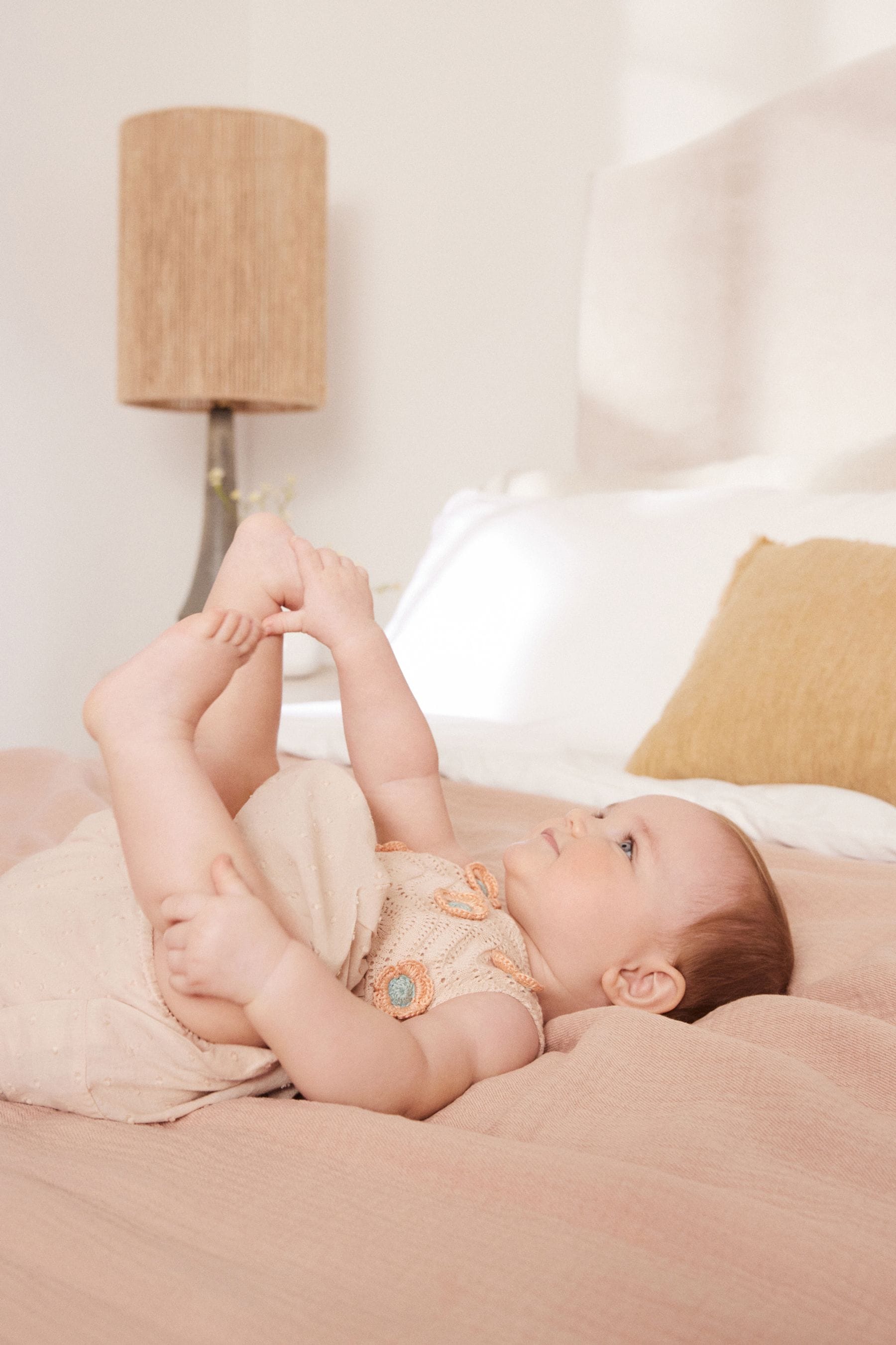 Beige Crochet Detail Baby Woven Dress And Bloomer Set (0mths-2yrs)