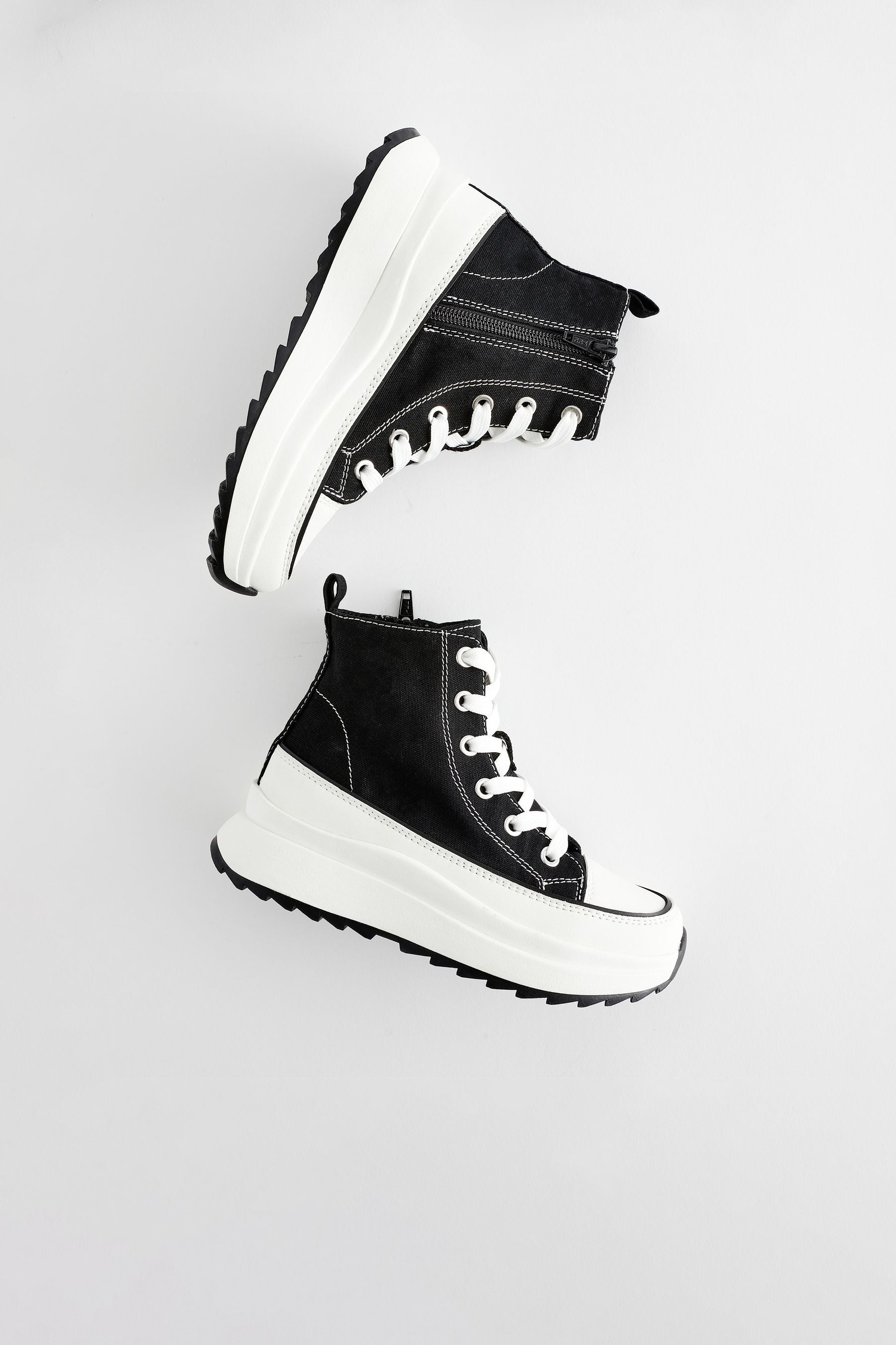 Black Extra Chunky Lace-Up With Zip Trainers