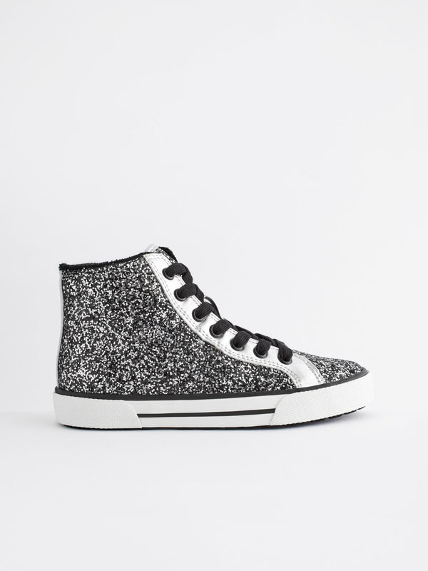 Silver Glitter Lace Up High Top Trainers