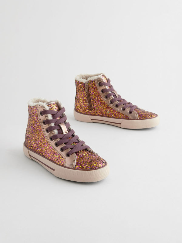 Red Berry Glitter Lace Up High Top Trainers