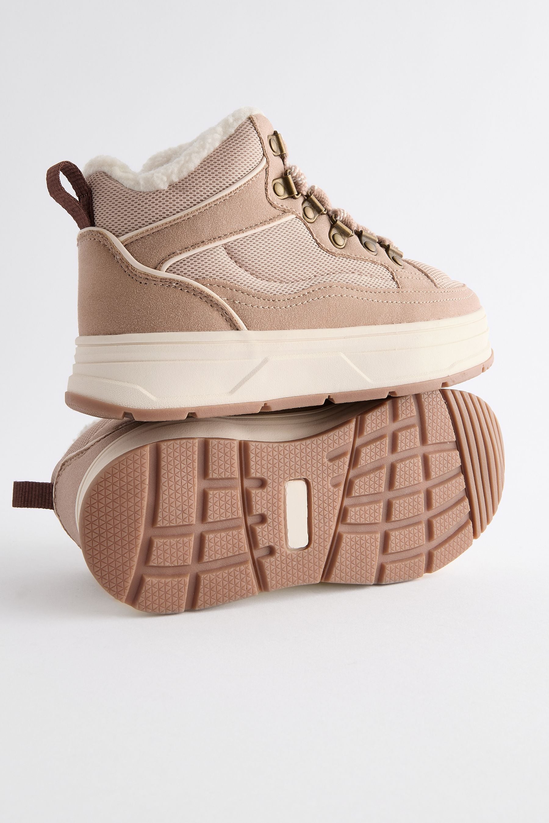 Neutral Brown Chunky Lace Skate High Top Trainers