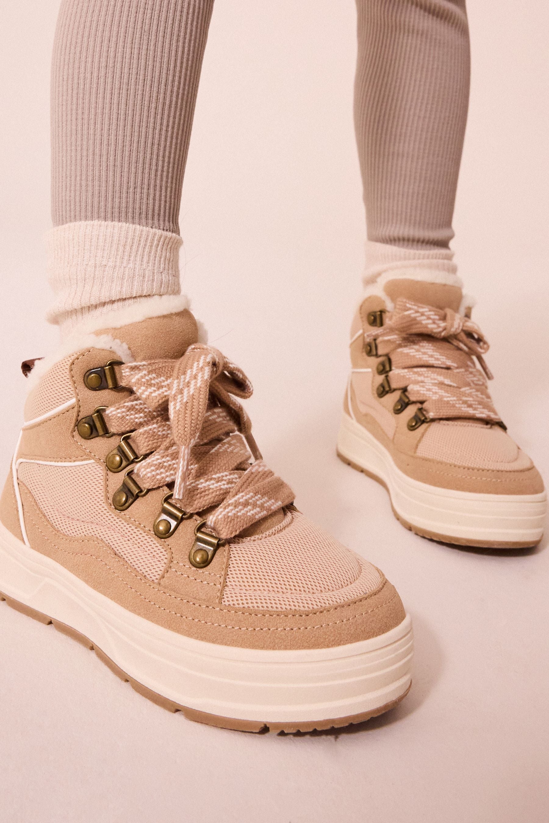 Neutral Brown Chunky Lace Skate High Top Trainers