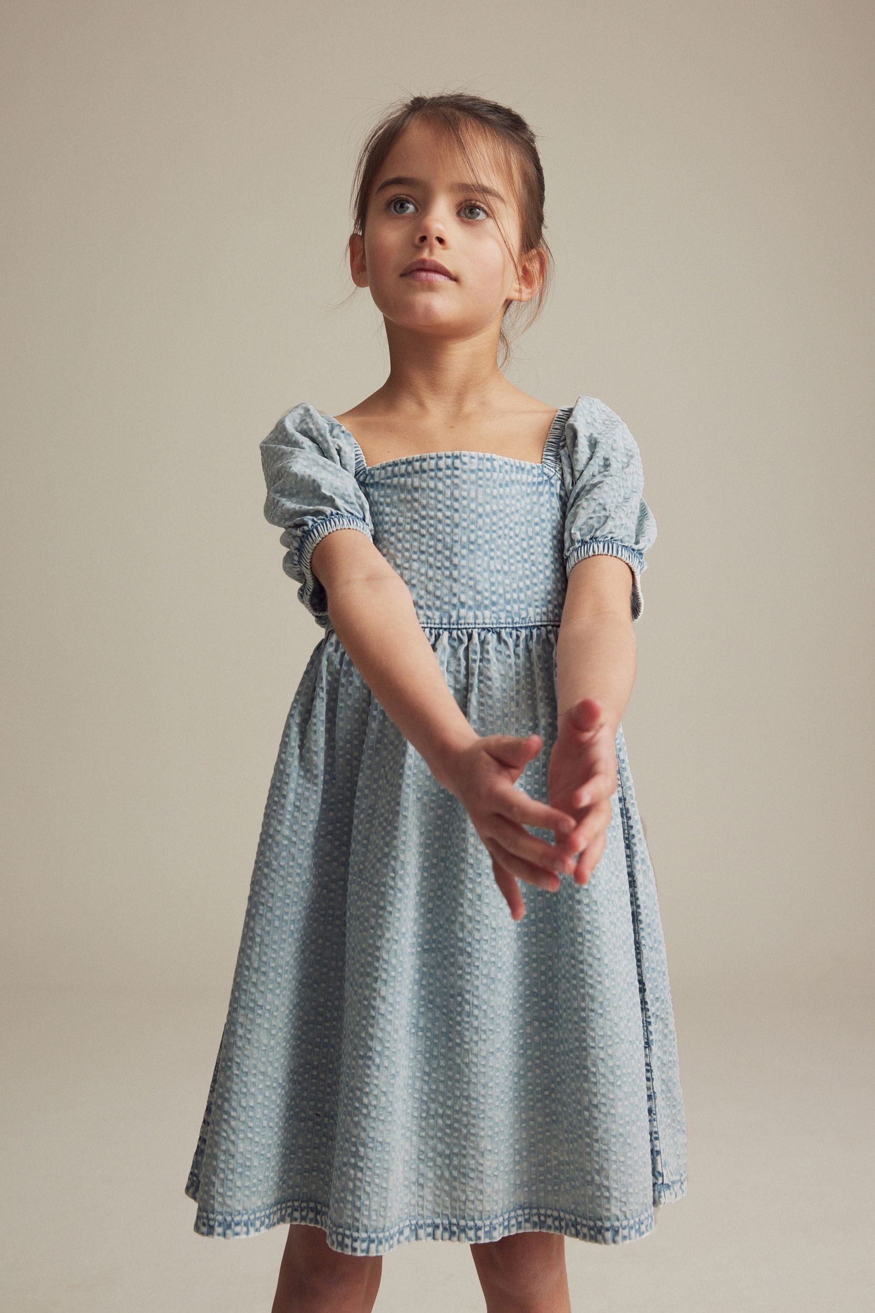 Blue Textured Cotton Dress (3-16yrs)