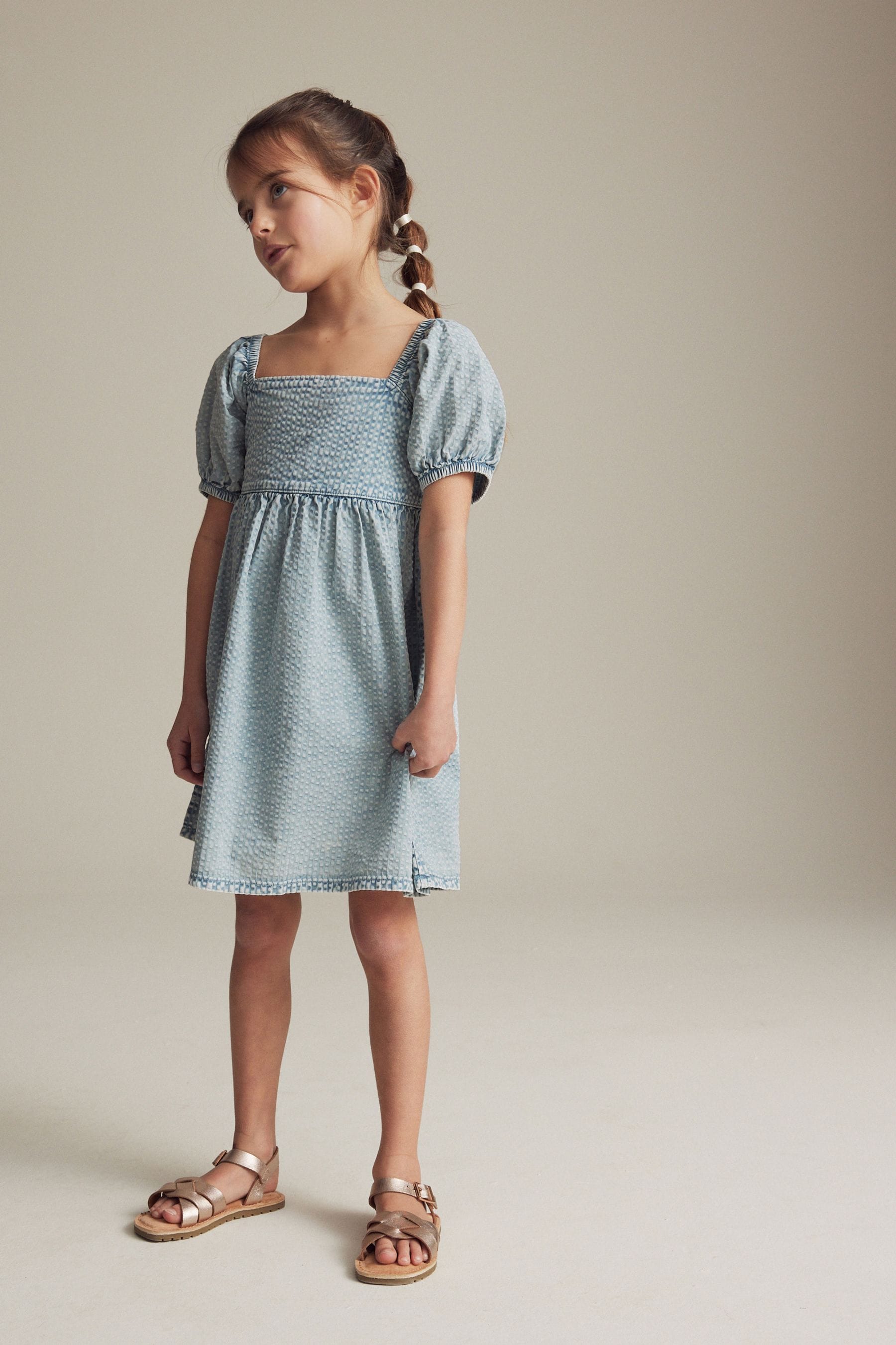 Blue Textured Cotton Dress (3-16yrs)