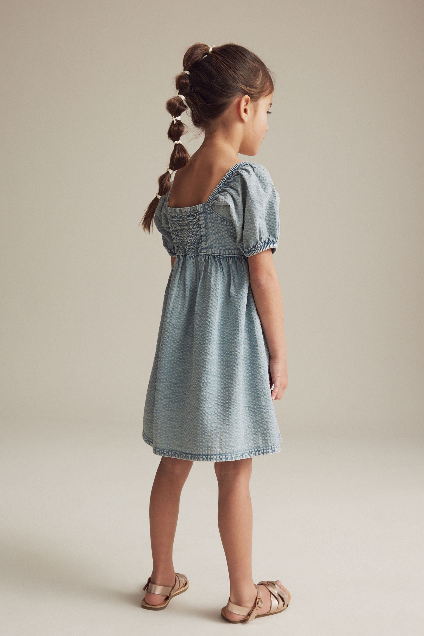 Blue Textured Cotton Dress (3-16yrs)