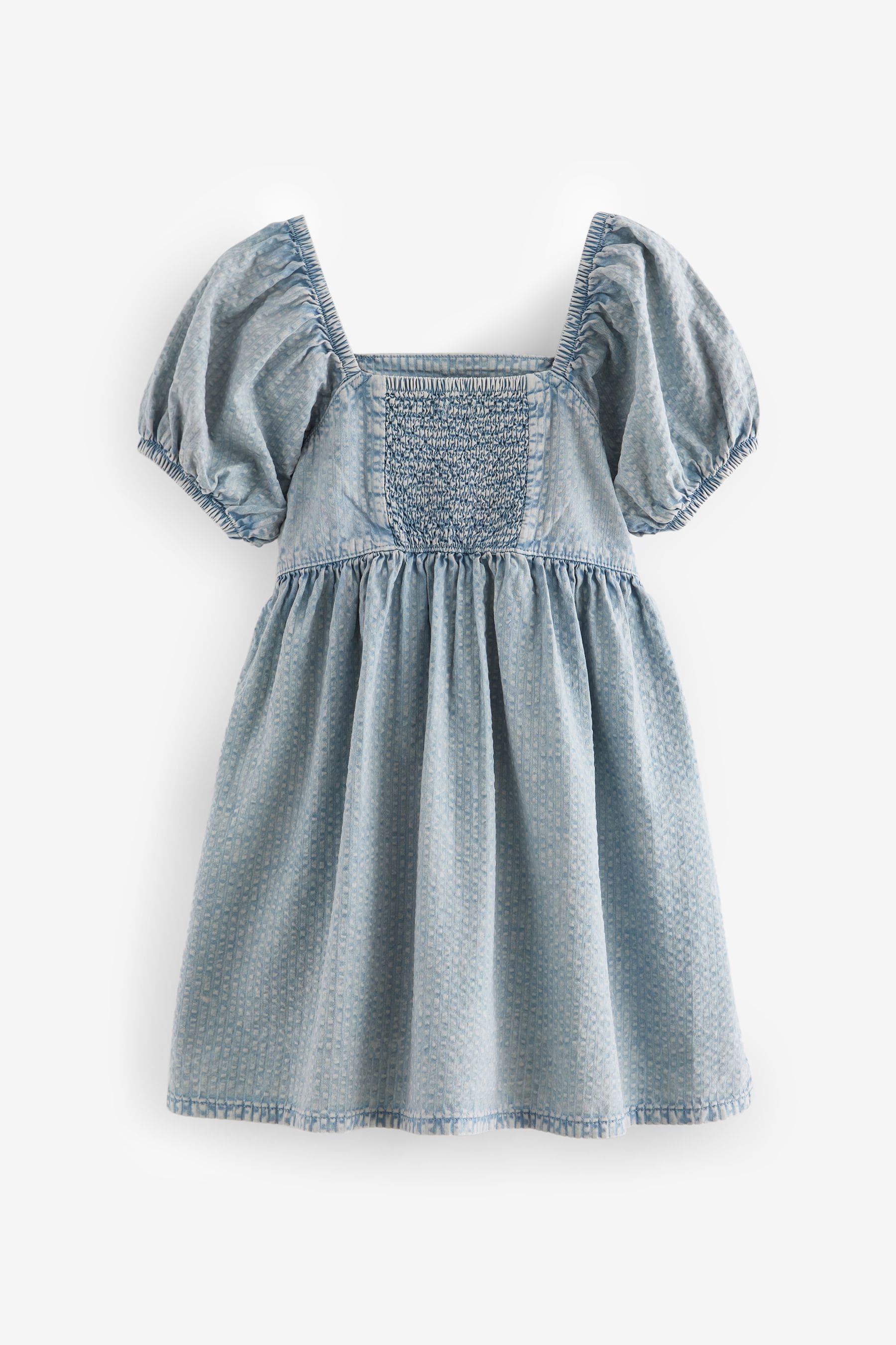 Blue Textured 100% Cotton Dress (3-16yrs)