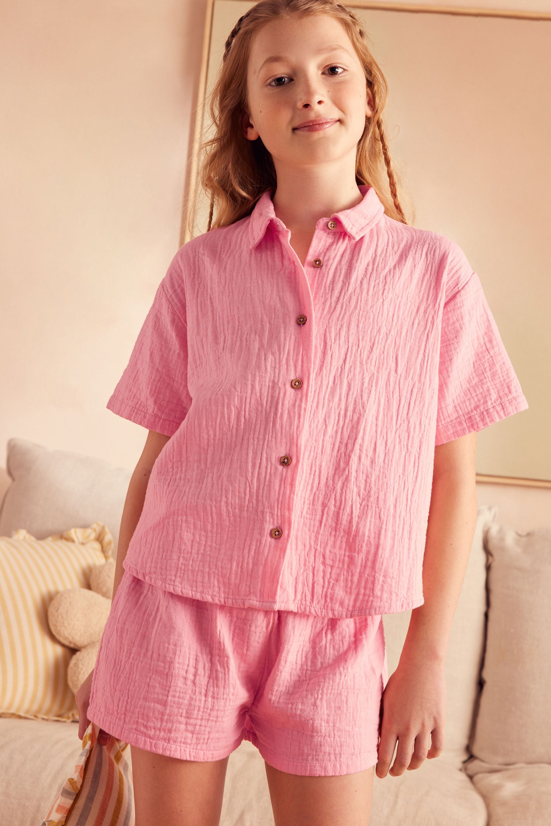 Pink Button Through Short Pyjamas (6-16yrs)