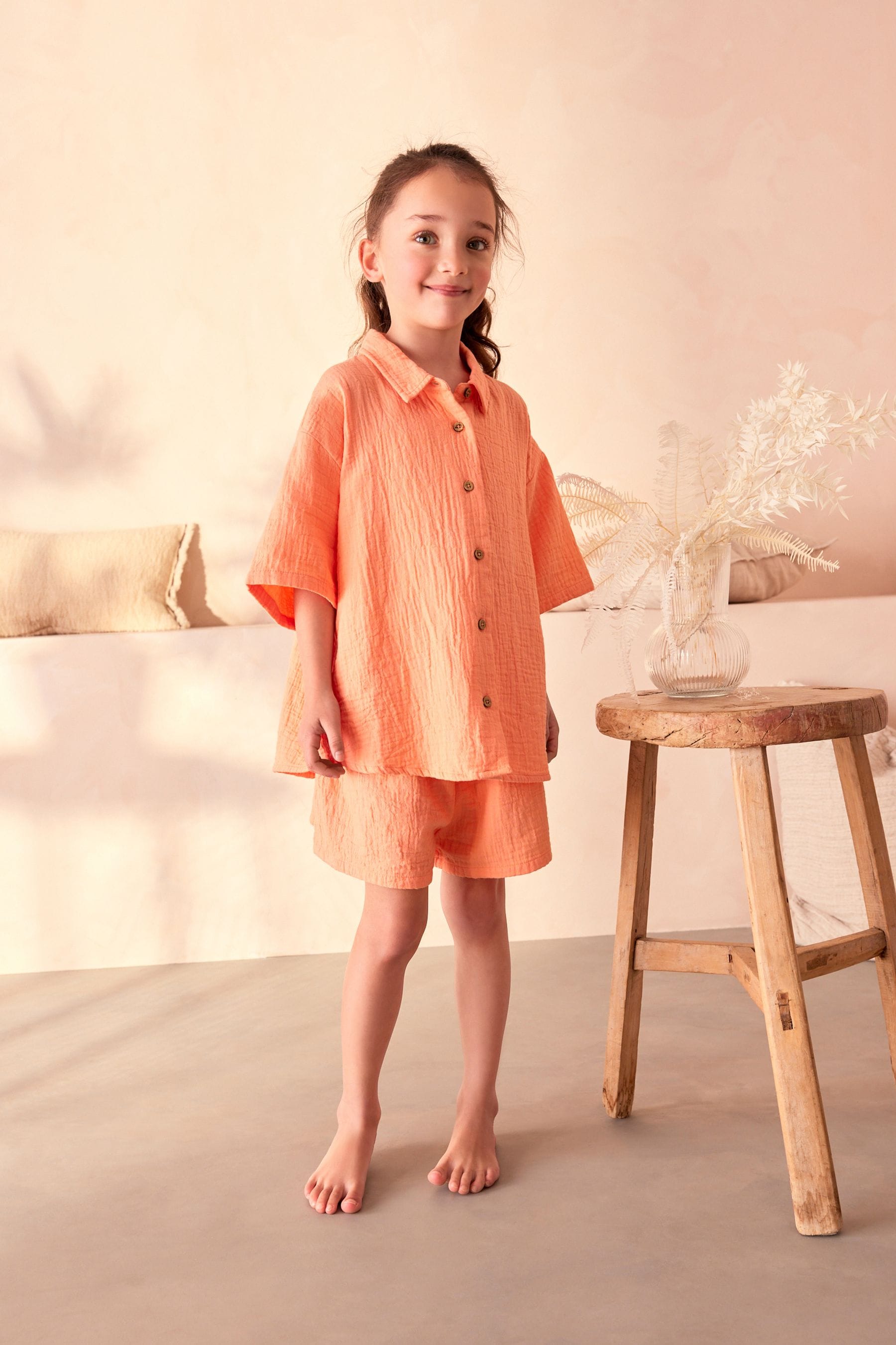 Orange Button Through Short Pyjamas (6-16yrs)