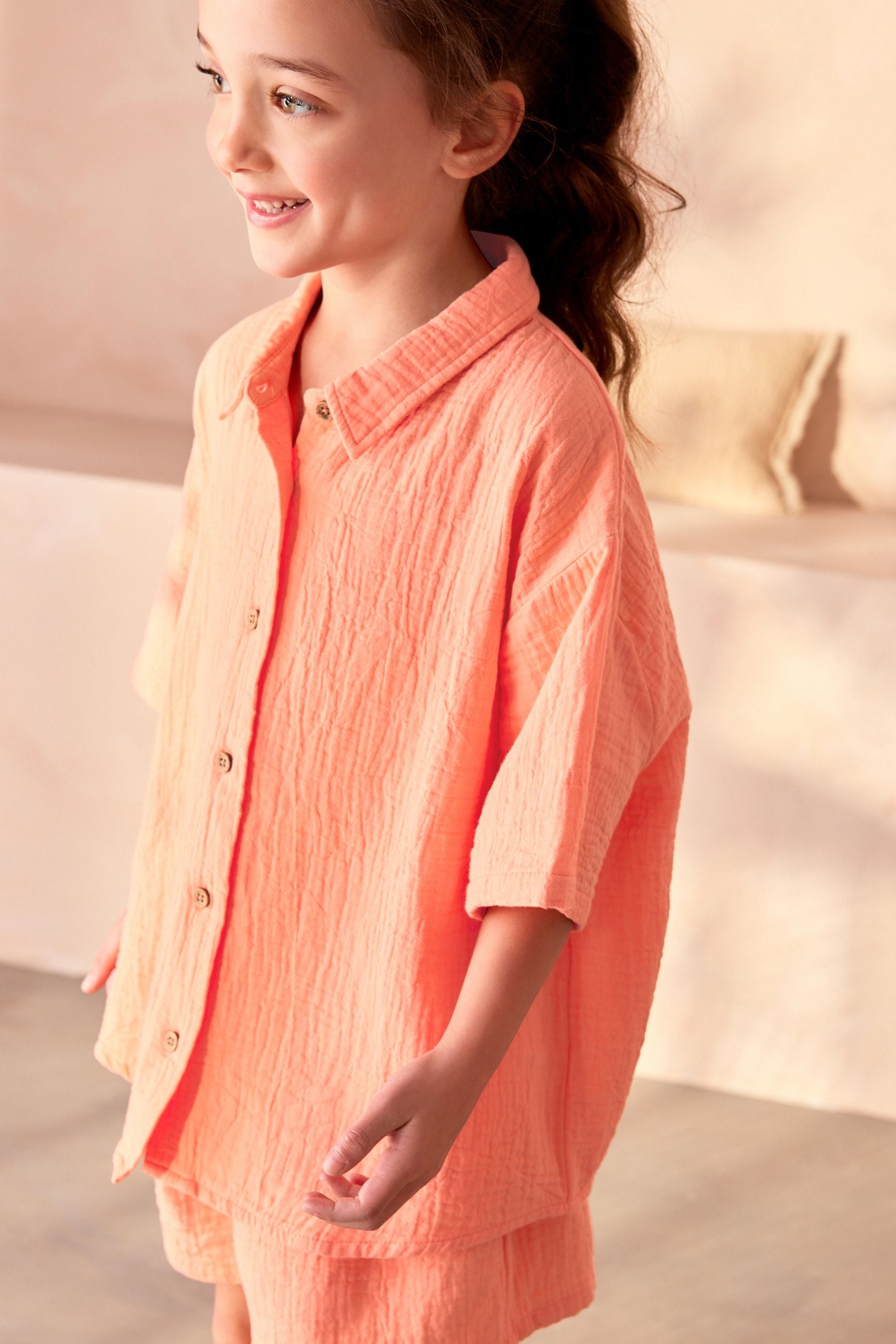 Orange 100% Cotton Button Through Short Pyjamas (6-16yrs)