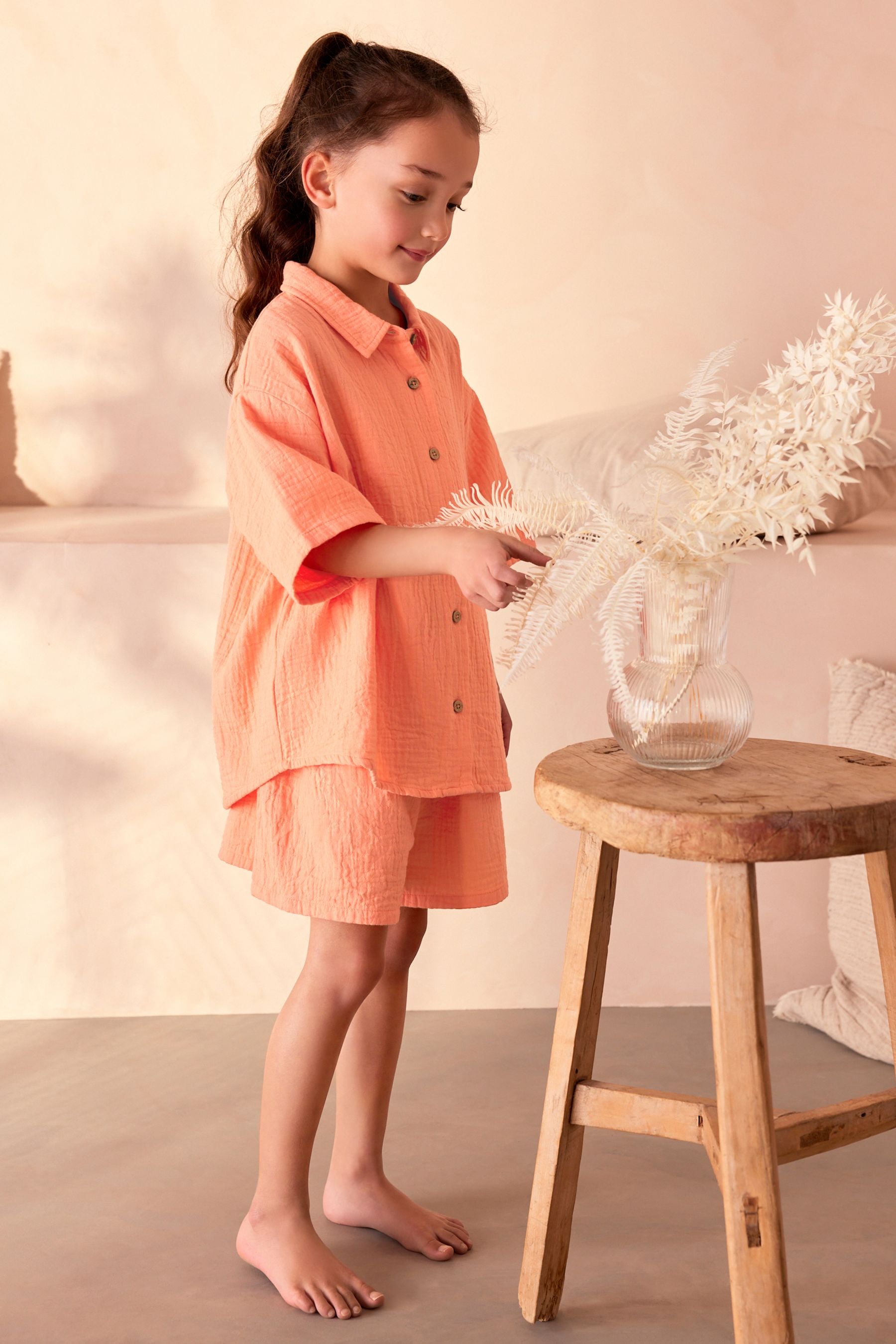 Orange Button Through Short Pyjamas (6-16yrs)