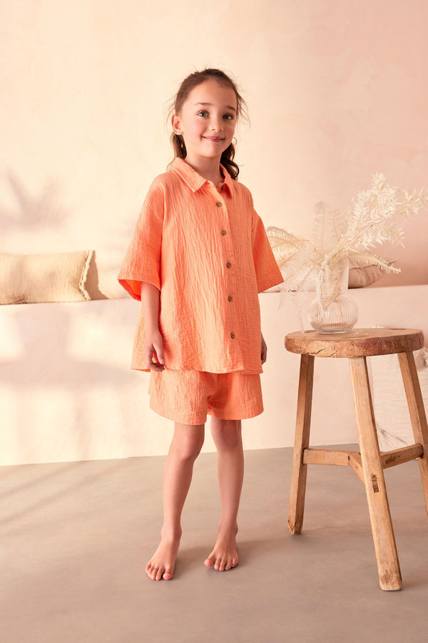 Orange 100% Cotton Button Through Short Pyjamas (6-16yrs)