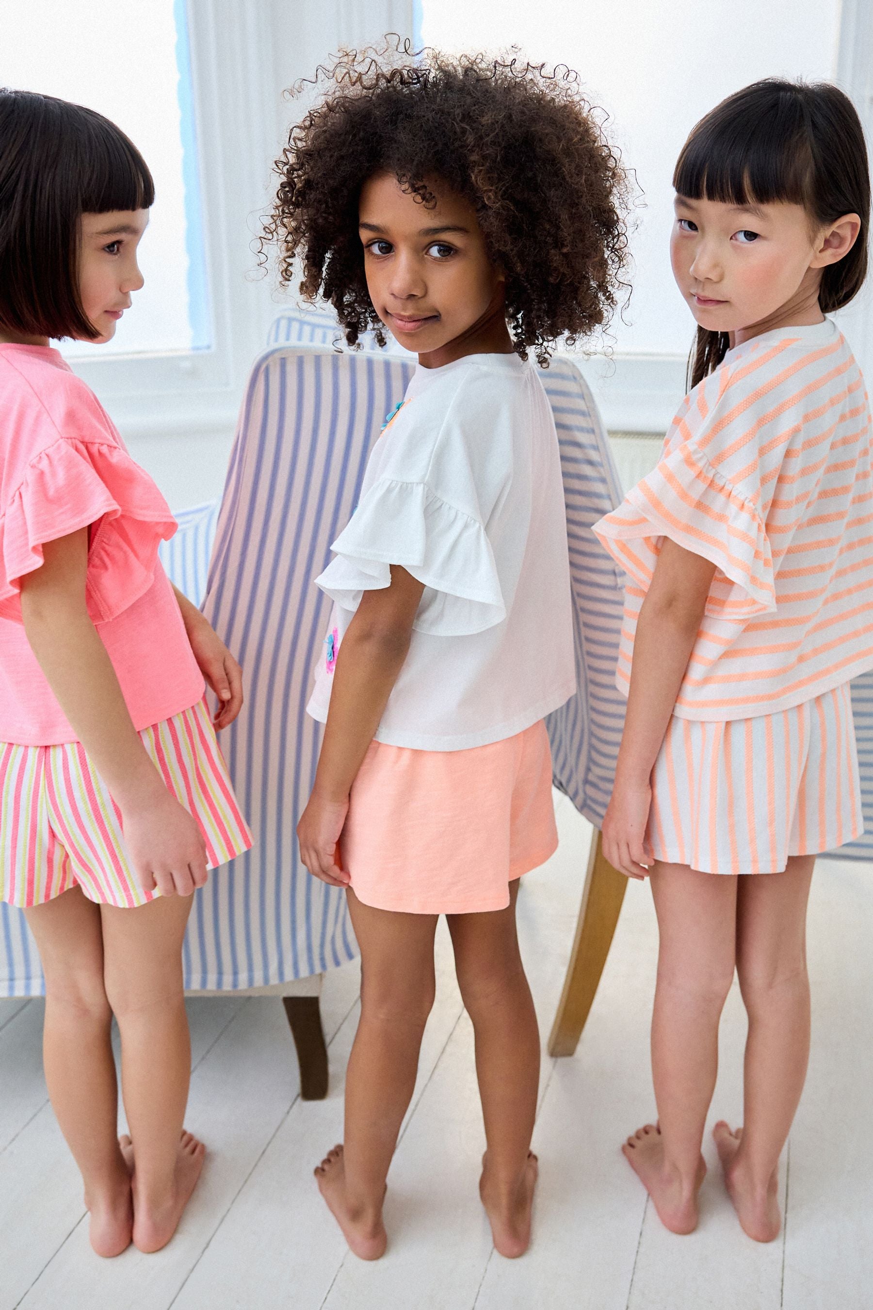 Fluro Orange/Pink Ruffle Short Sleeve Pyjamas 3 Pack (9mths-16yrs)