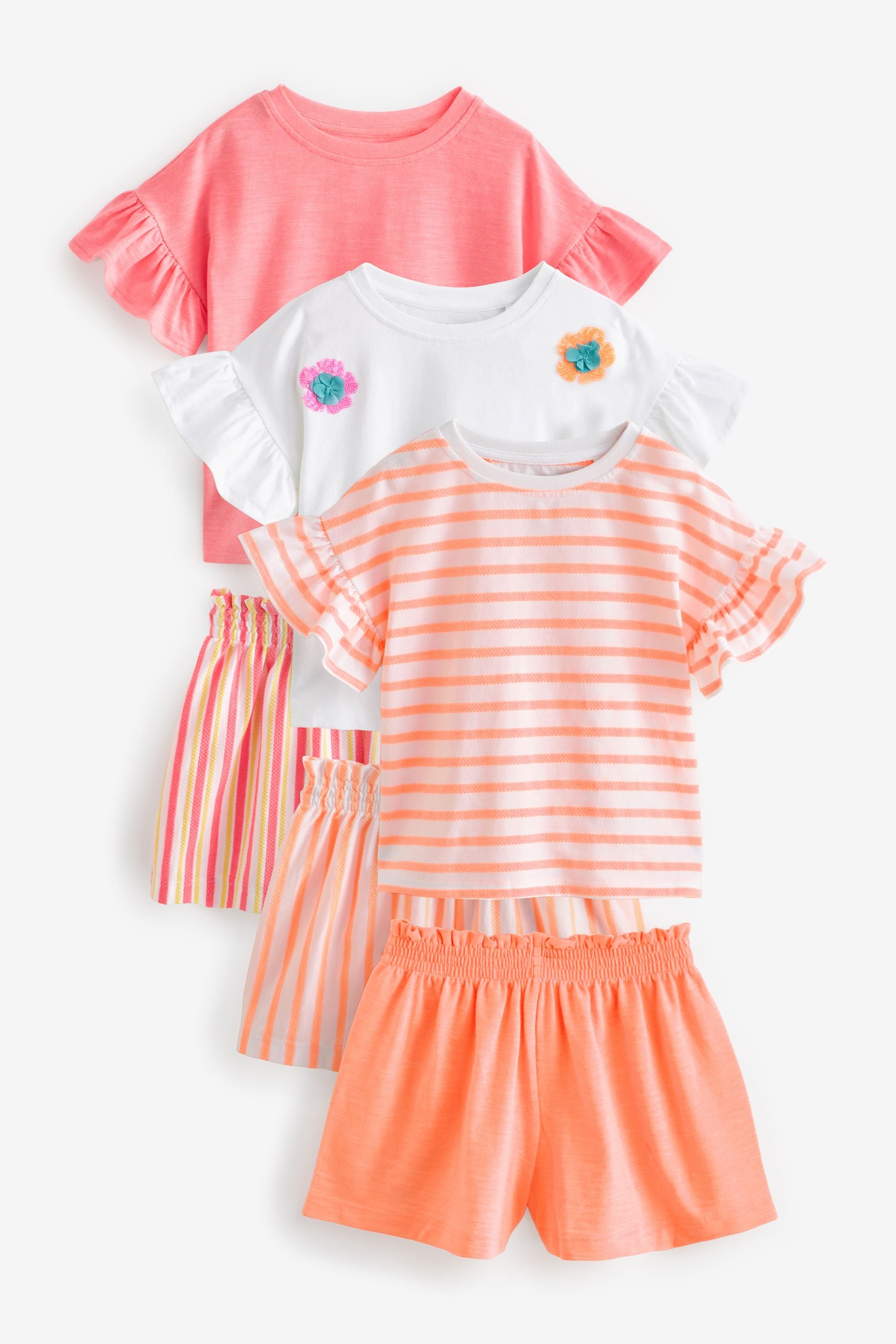 Fluro Orange/Pink Ruffle Short Sleeve Pyjamas 3 Pack (9mths-16yrs)