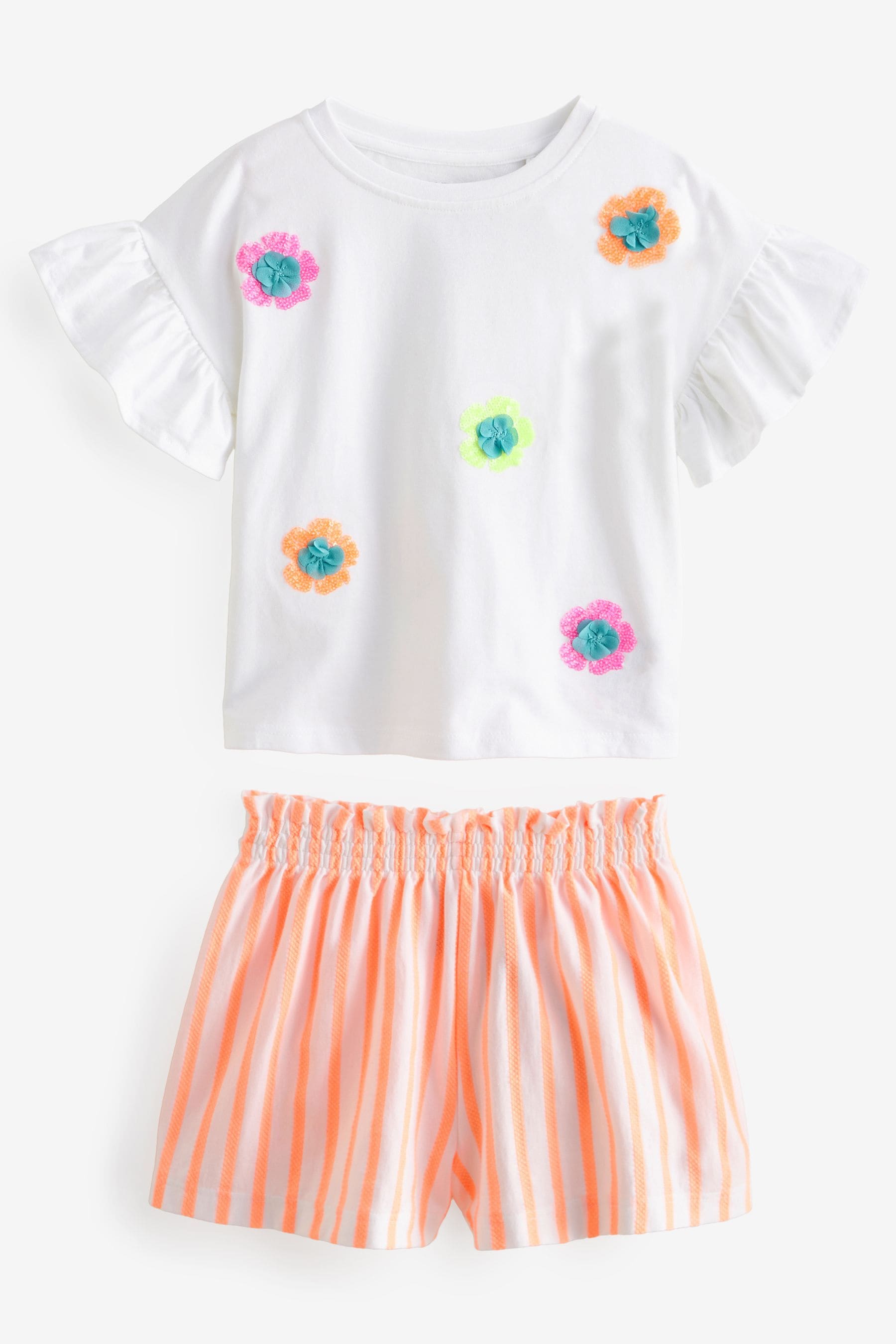 Fluro Orange/Pink Ruffle Short Sleeve Pyjamas 3 Pack (9mths-16yrs)