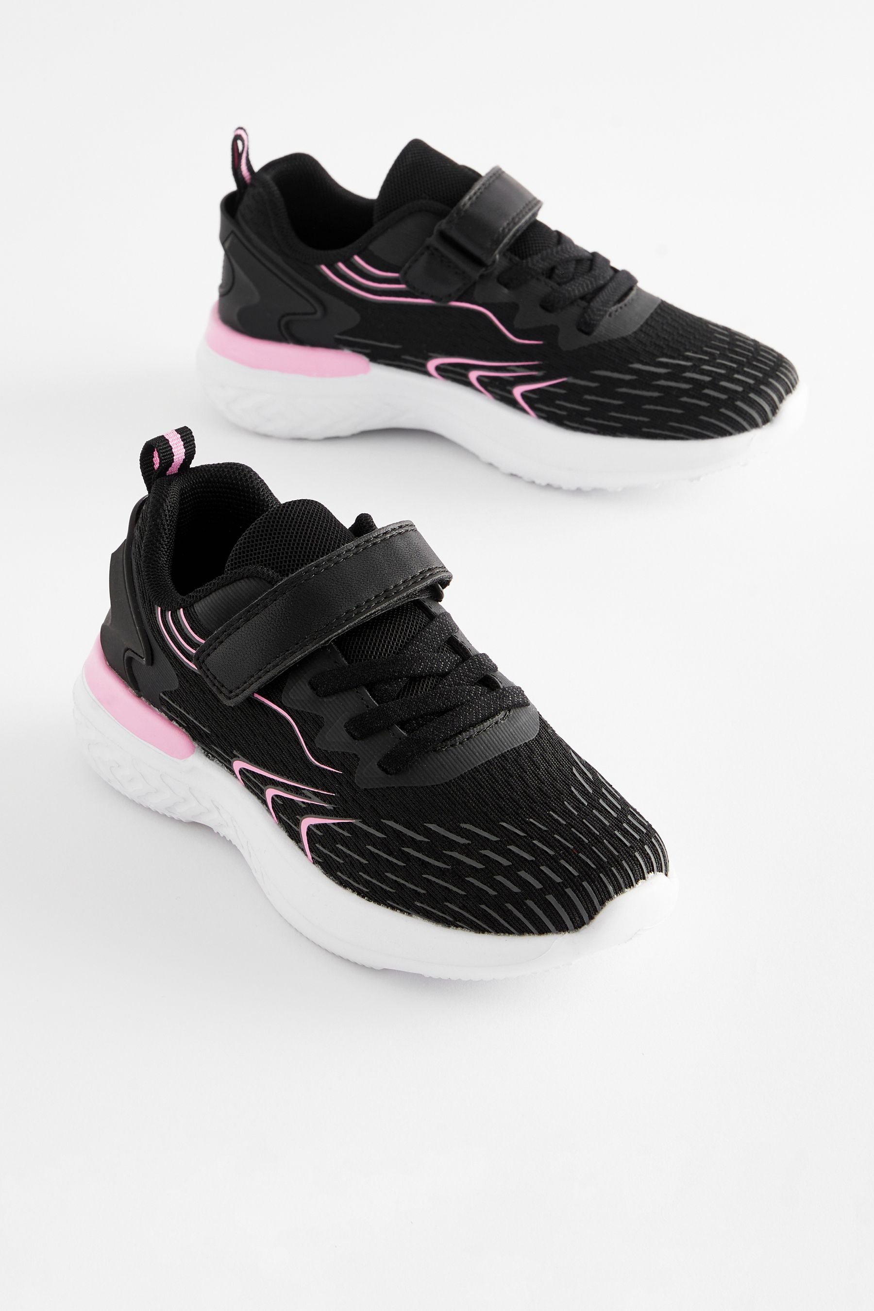 Black Elastic Lace-Up School Trainers