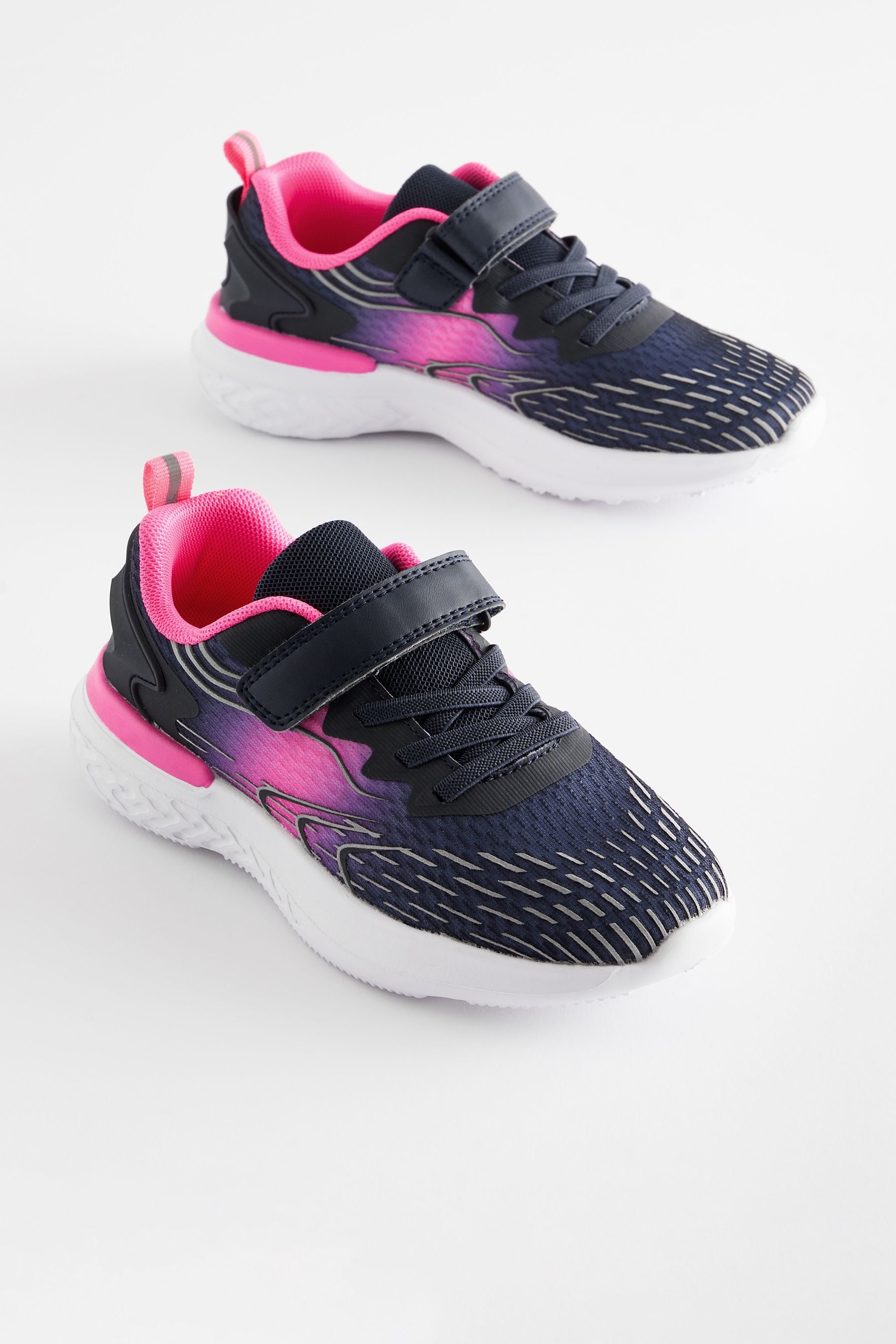 Navy/ Pink Elastic Lace-Up School Trainers