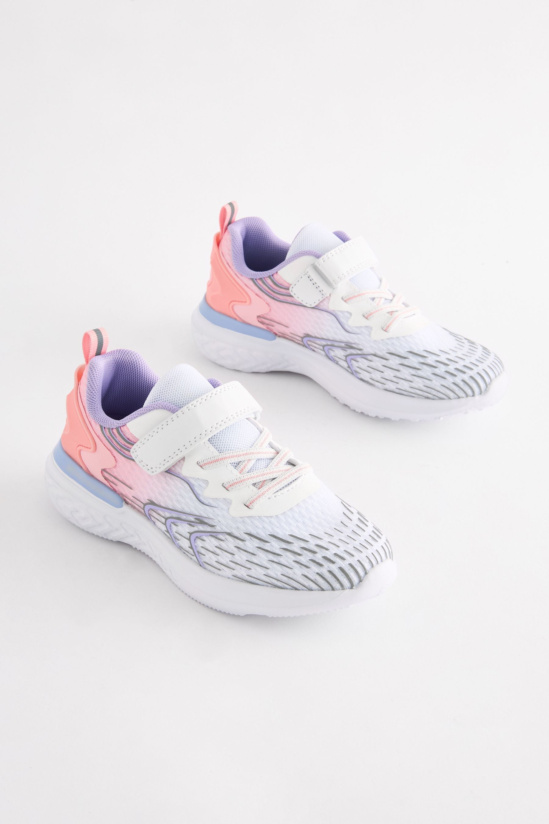 White/ Pink Elastic Lace-Up School Trainers