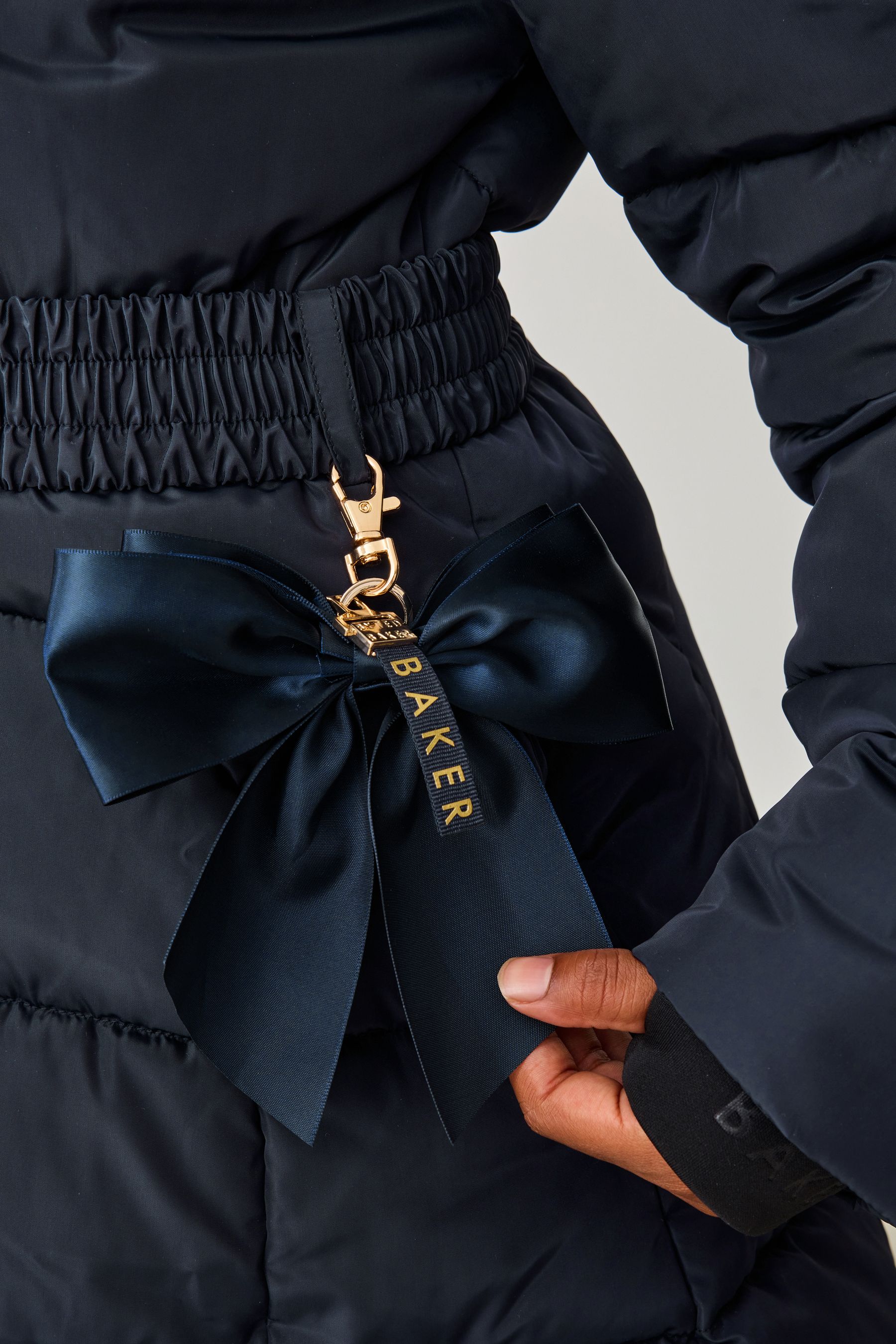 Baker by Ted Baker Navy Shower Resistant Padded Belted Skirt Coat