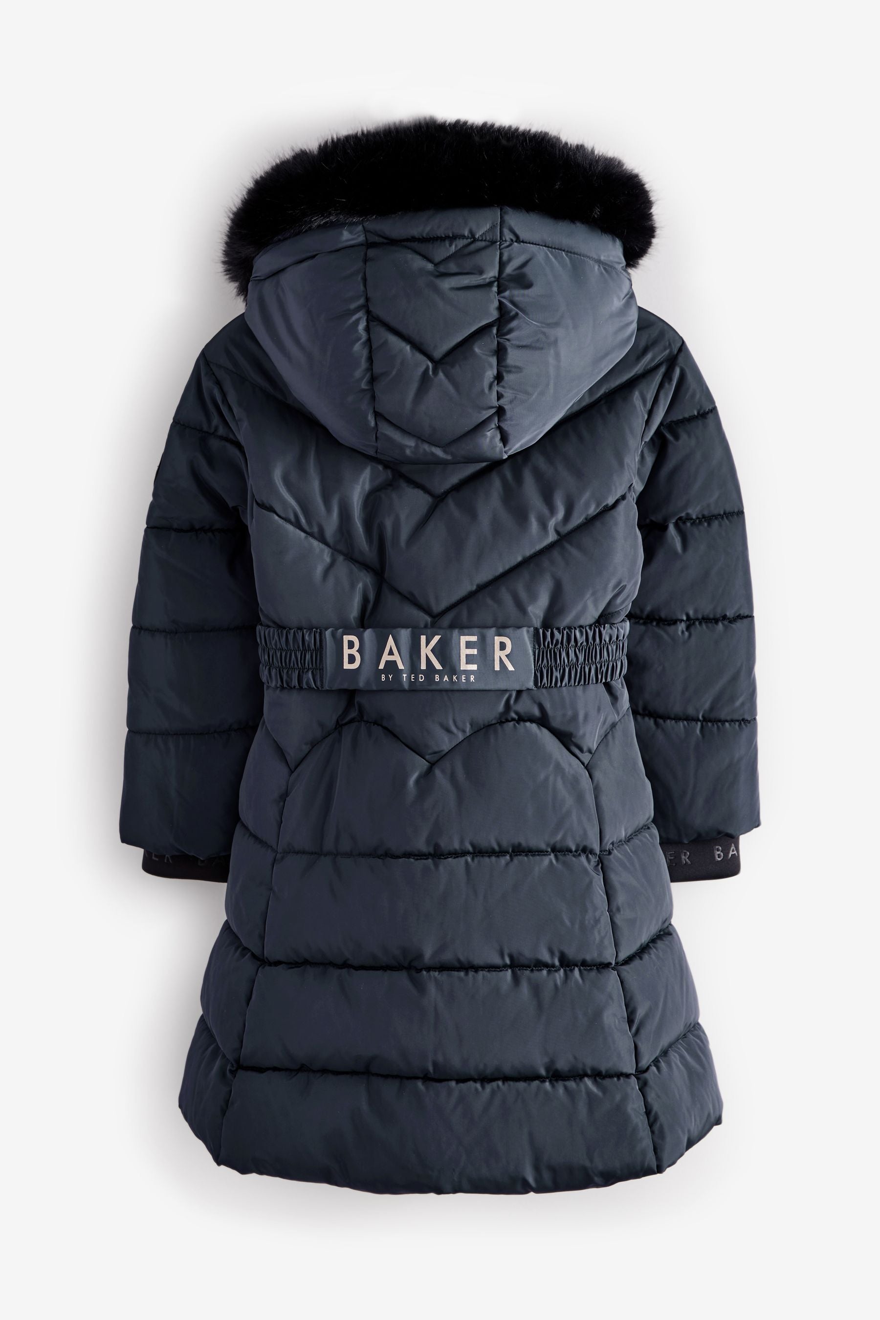 Baker by Ted Baker Navy Shower Resistant Padded Belted Skirt Coat