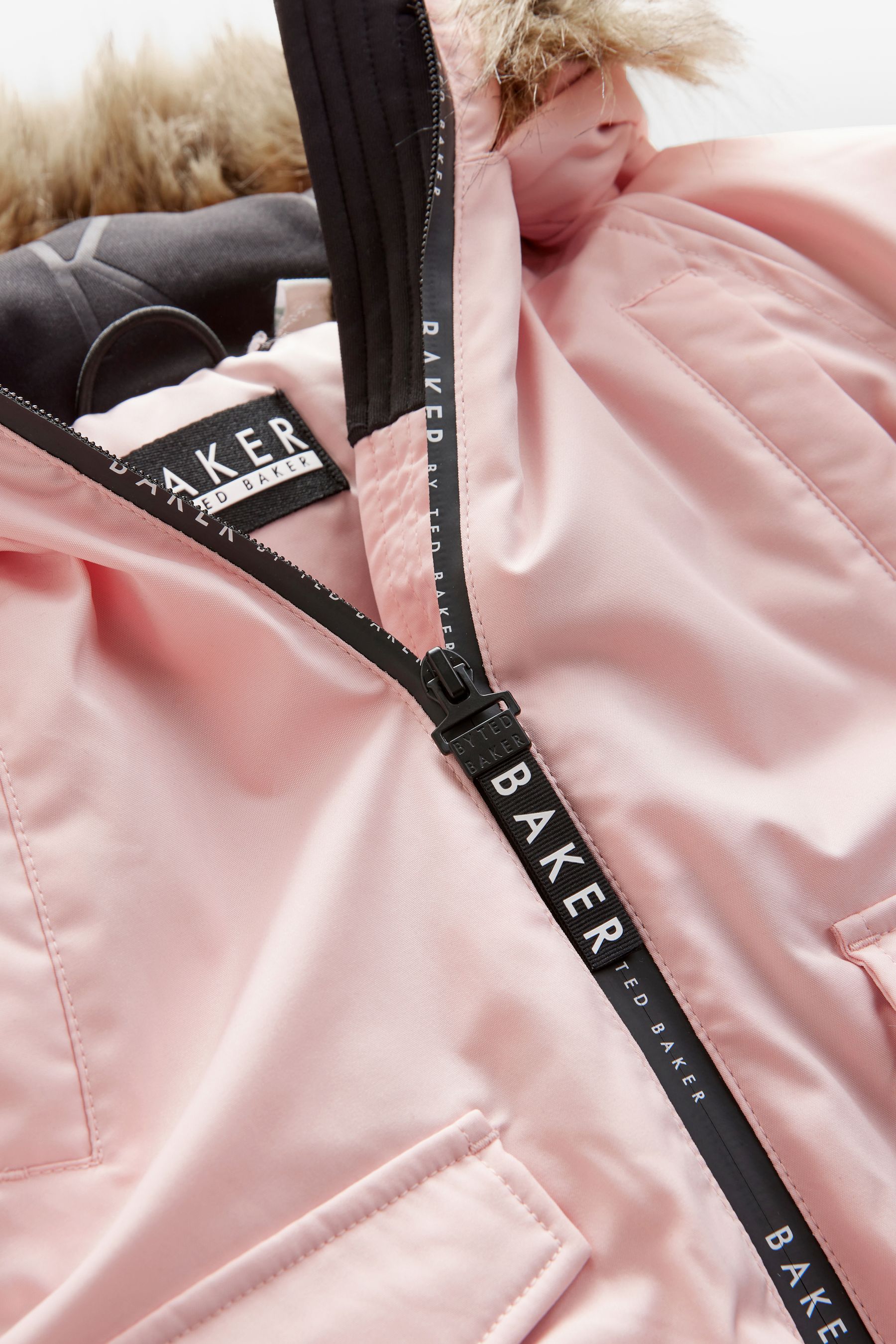 Baker by Ted Baker Pink Shower Resistant Fur Hooded Bomber Jacket