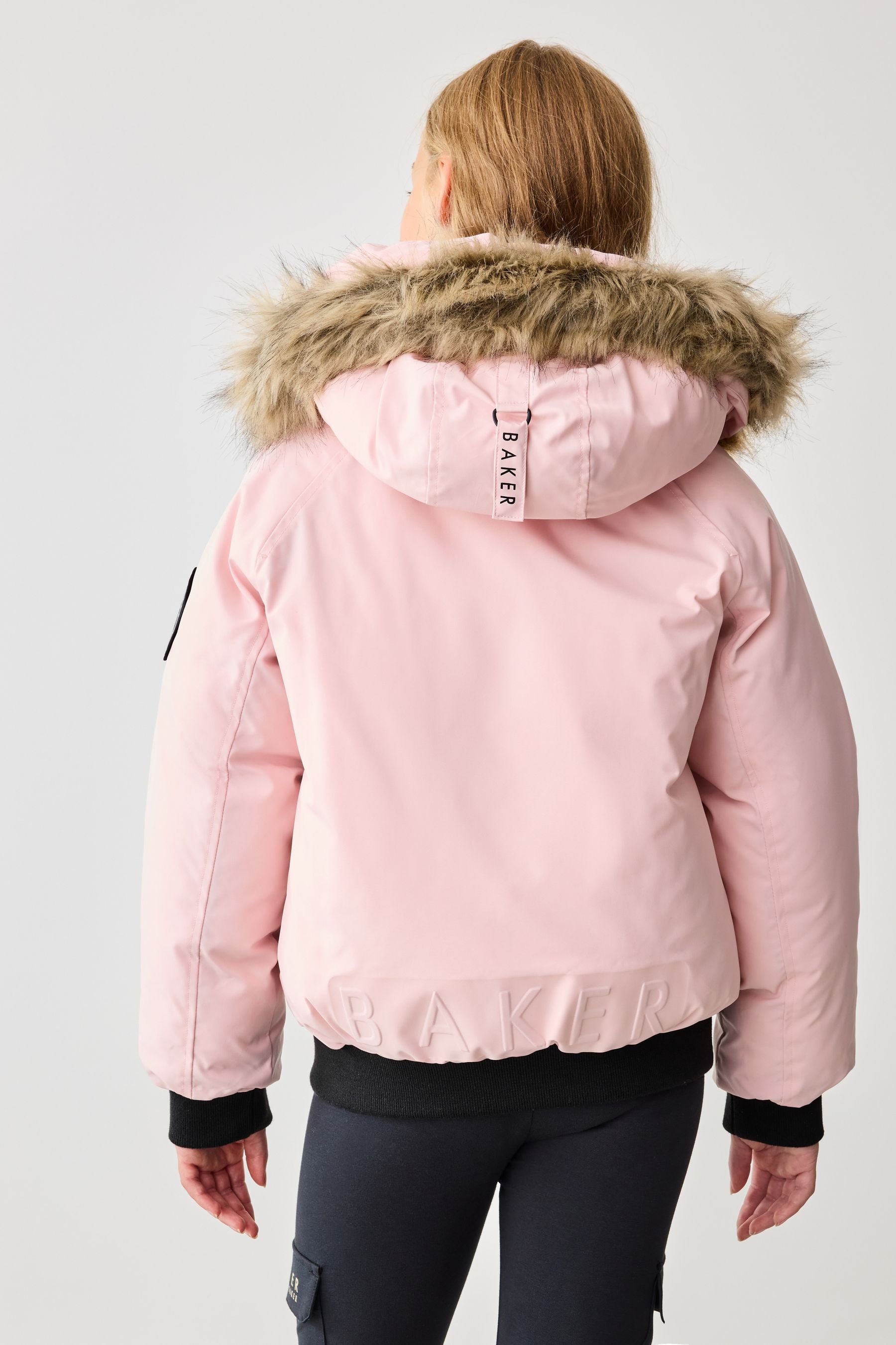 Baker by Ted Baker Pink Shower Resistant Fur Hooded Bomber Jacket