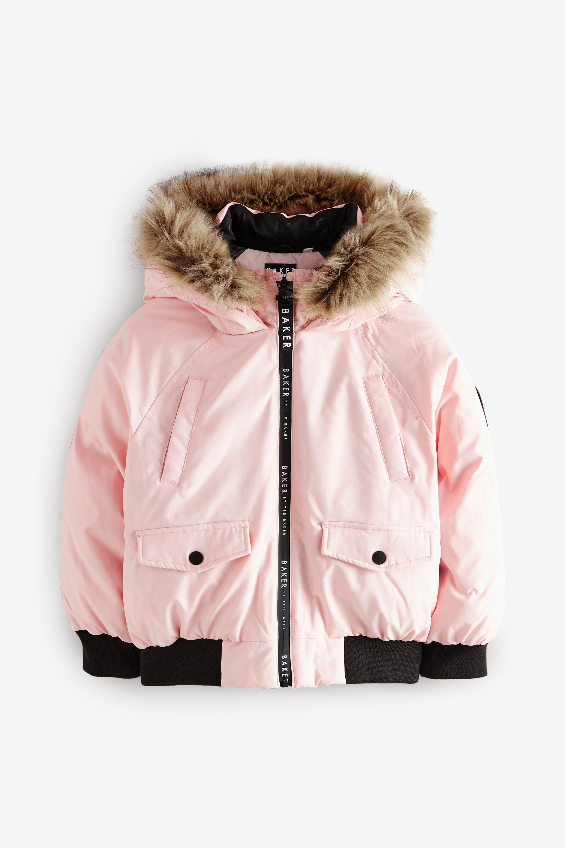 Baker by Ted Baker Pink Shower Resistant Fur Hooded Bomber Jacket