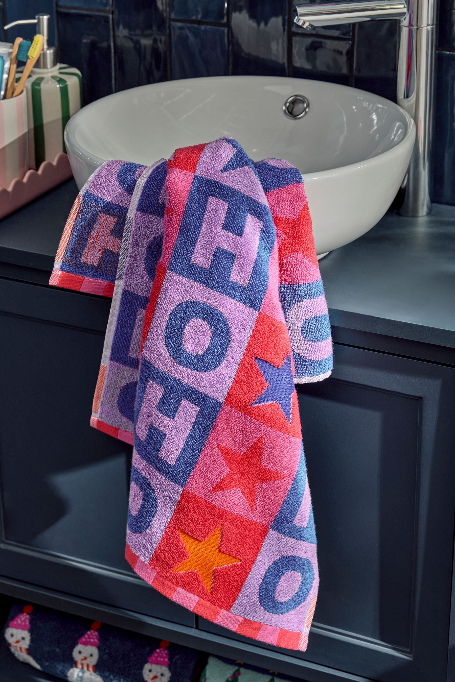 Multi Bright Christmas Red Slogan Towels