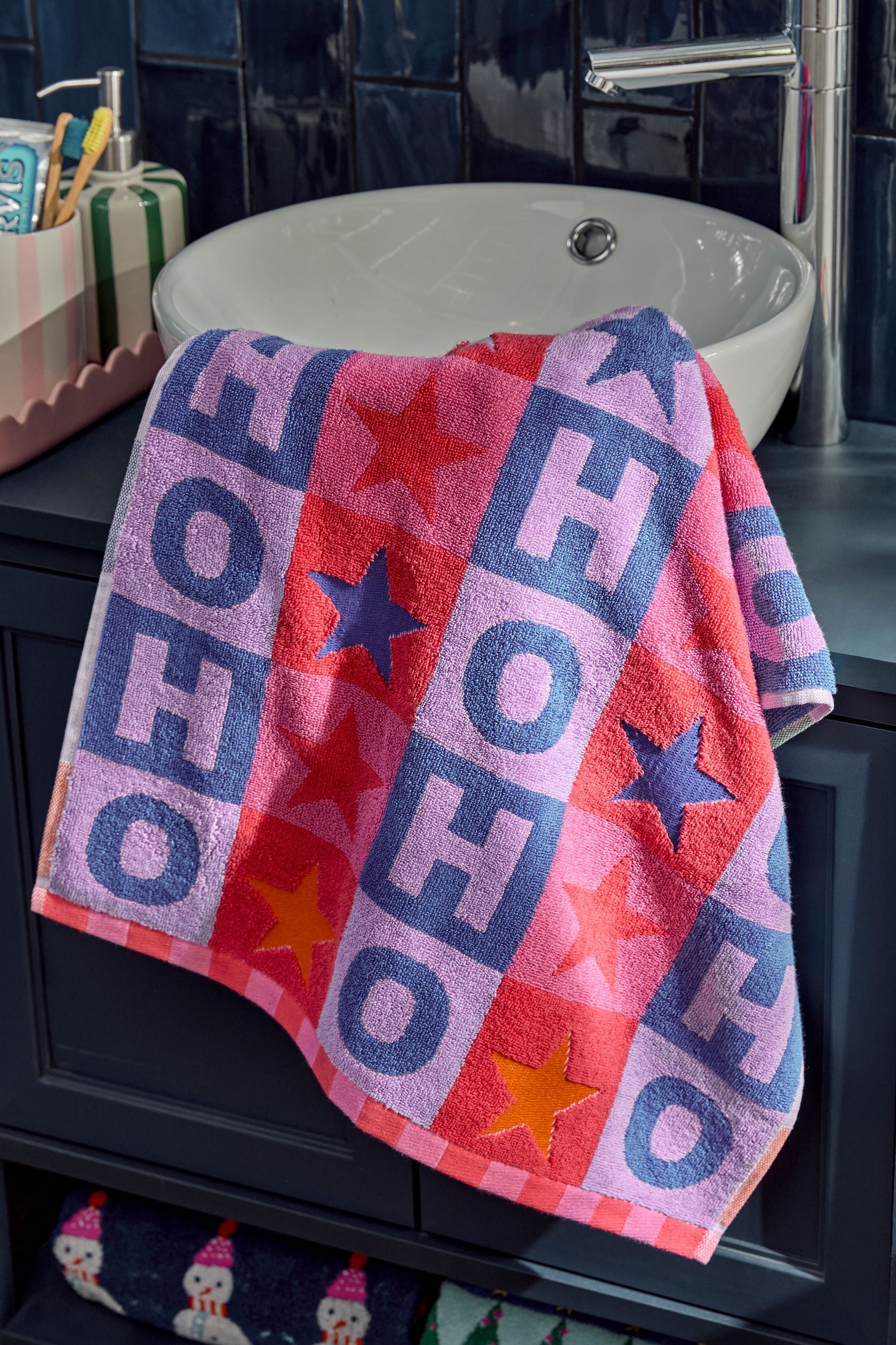 Multi Bright Christmas Red Slogan Towels