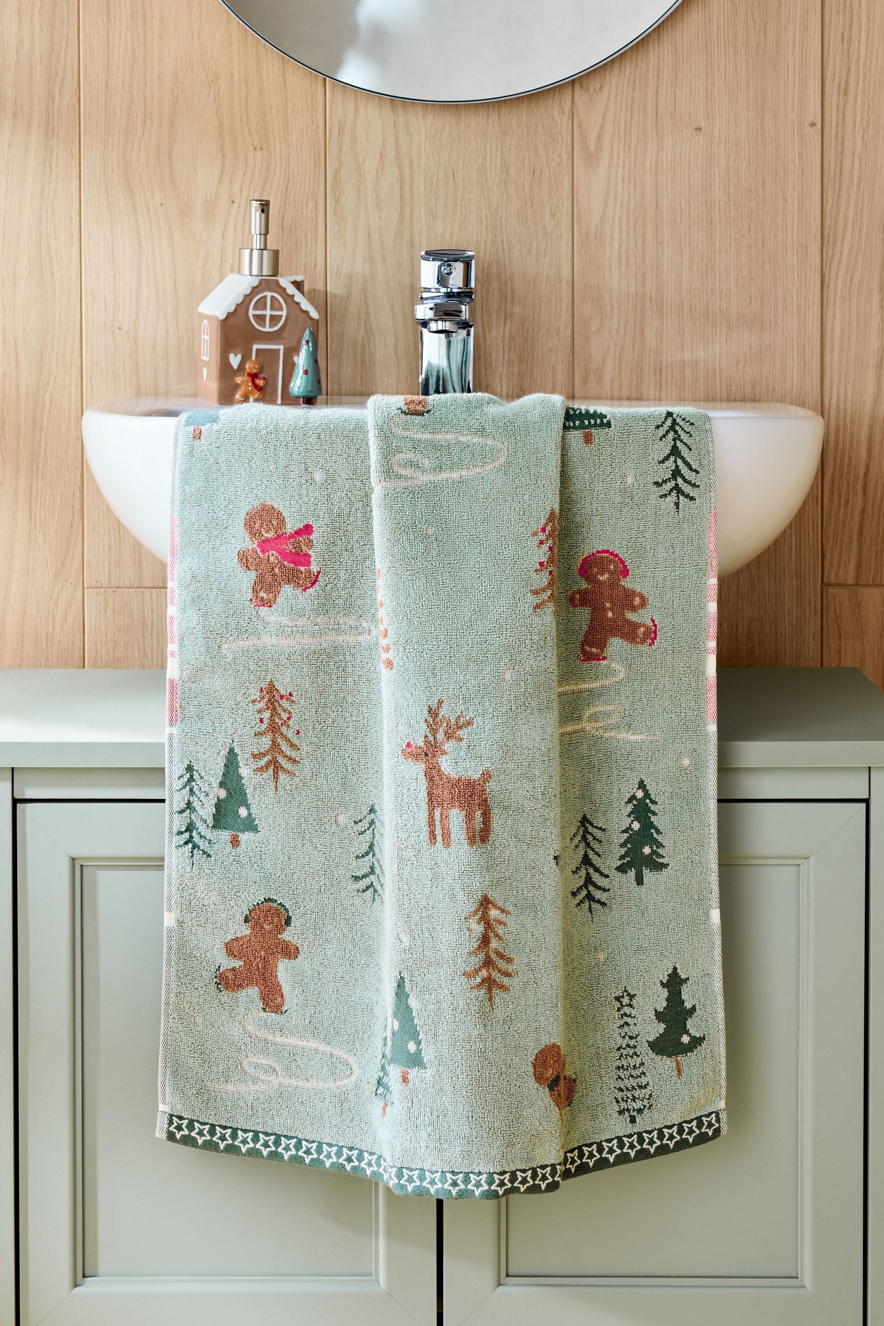 Green Sage Christmas Sage Gingerbread 100% Cotton Towel