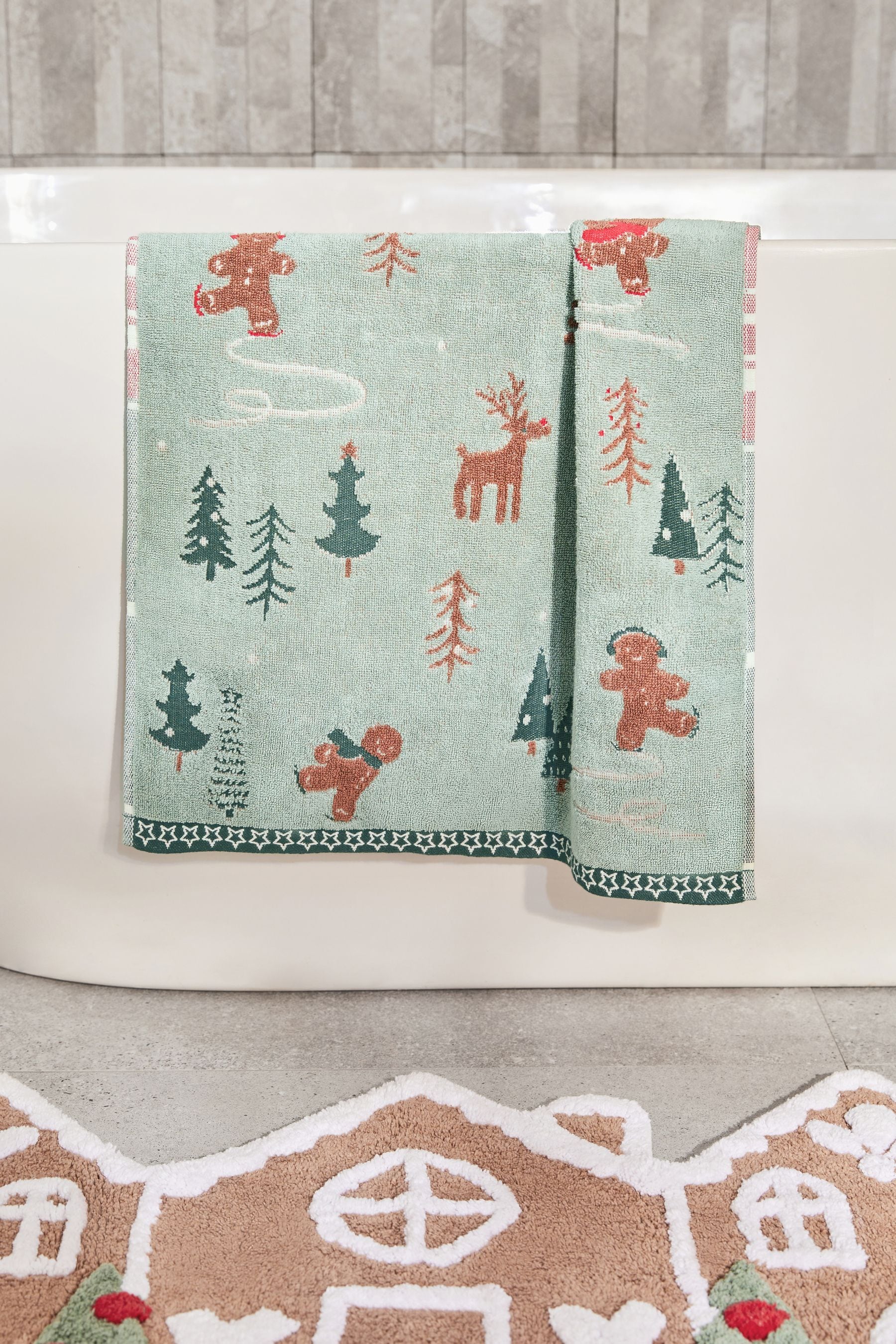 Green Sage Christmas Sage Gingerbread 100% Cotton Towel