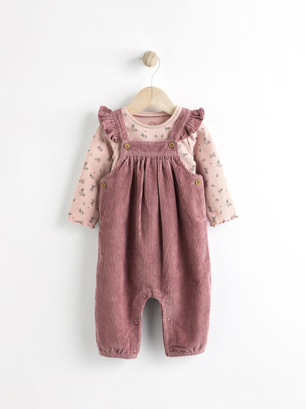 Pink Corduroy Baby Dungaree and Long Sleeve Bodysuit Set (0mths-2yrs)