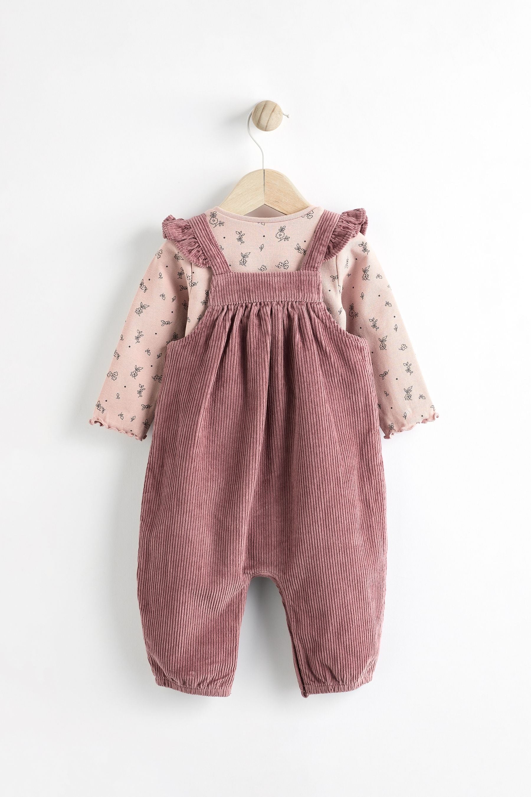 Pink Corduroy Baby Dungaree and Long Sleeve Bodysuit Set (0mths-2yrs)