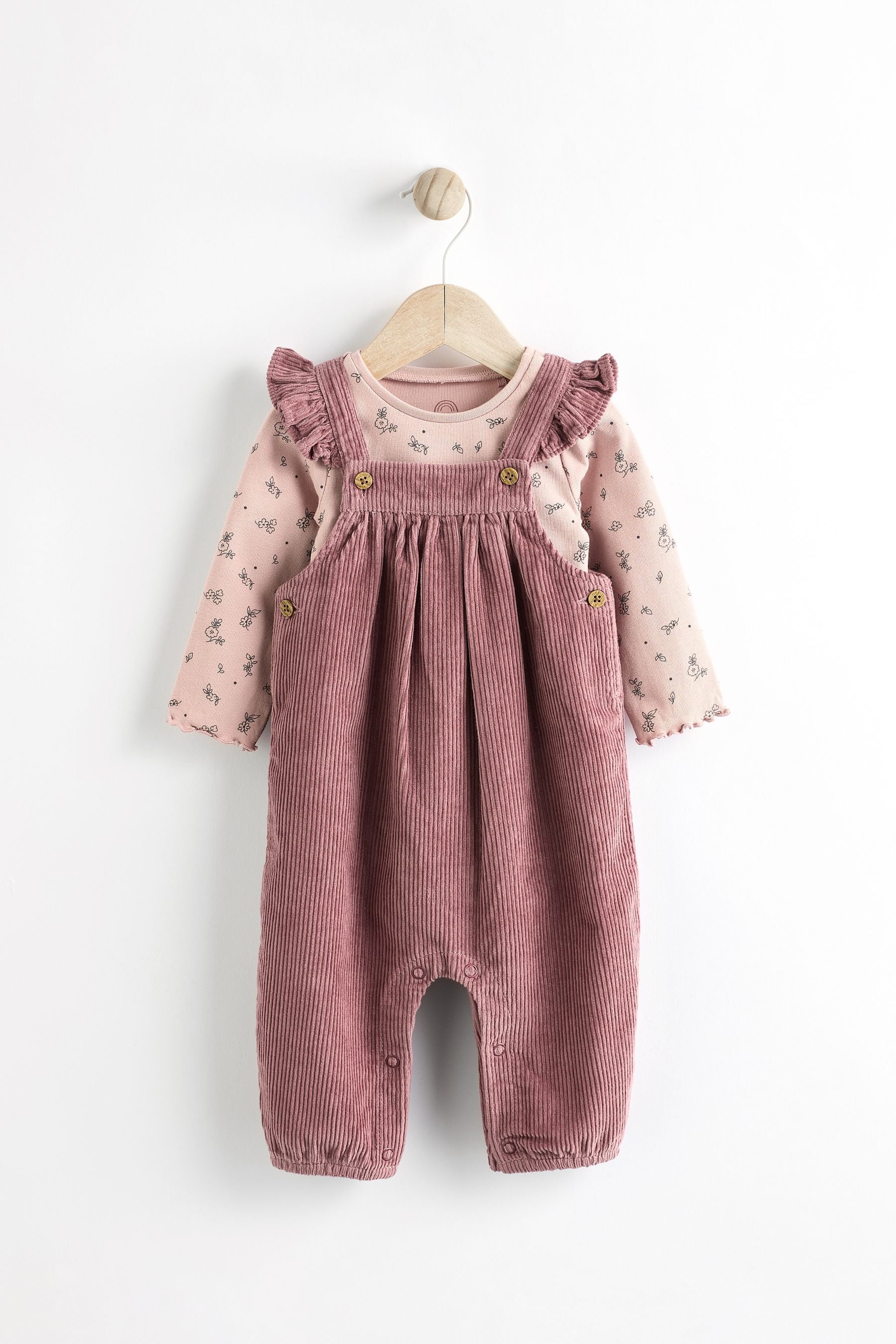 Pink Corduroy Baby Dungaree and Long Sleeve Bodysuit Set (0mths-2yrs)