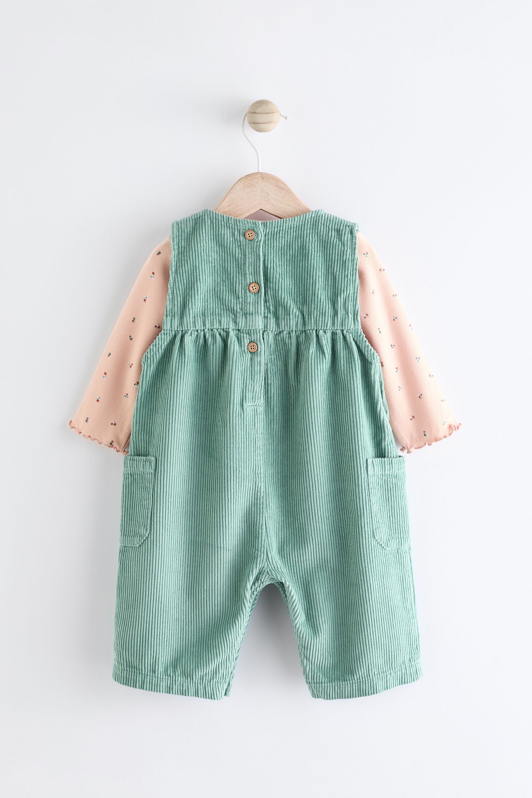 Teal Blue Corduroy Wide Leg Baby Dungarees & Long Sleeve Bodysuit Set (0mths-2yrs)