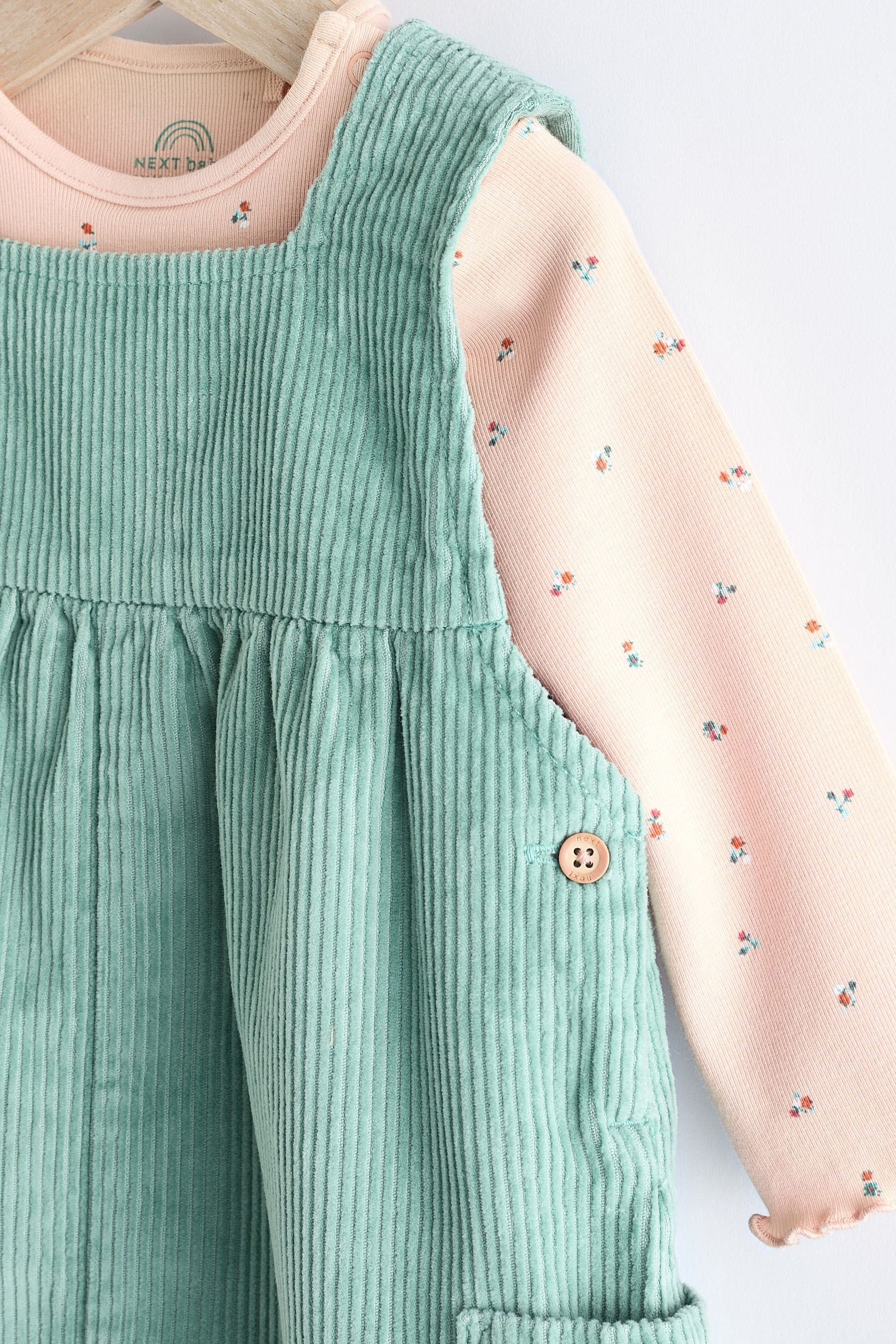 Teal Blue Corduroy Wide Leg Baby Dungarees & Long Sleeve Bodysuit Set (0mths-2yrs)